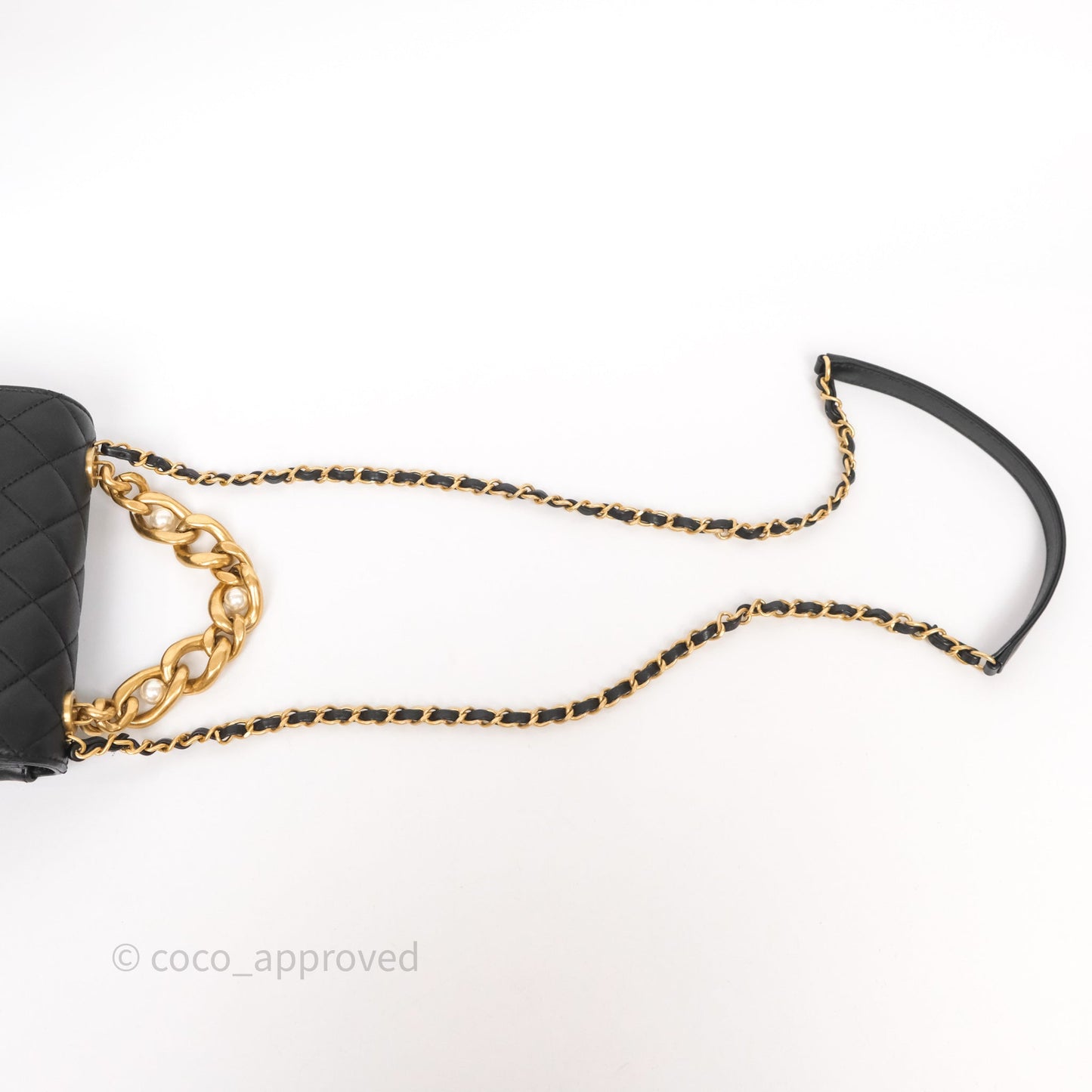Chanel Pearl Chain Bag Black Calfskin Gold Hardware