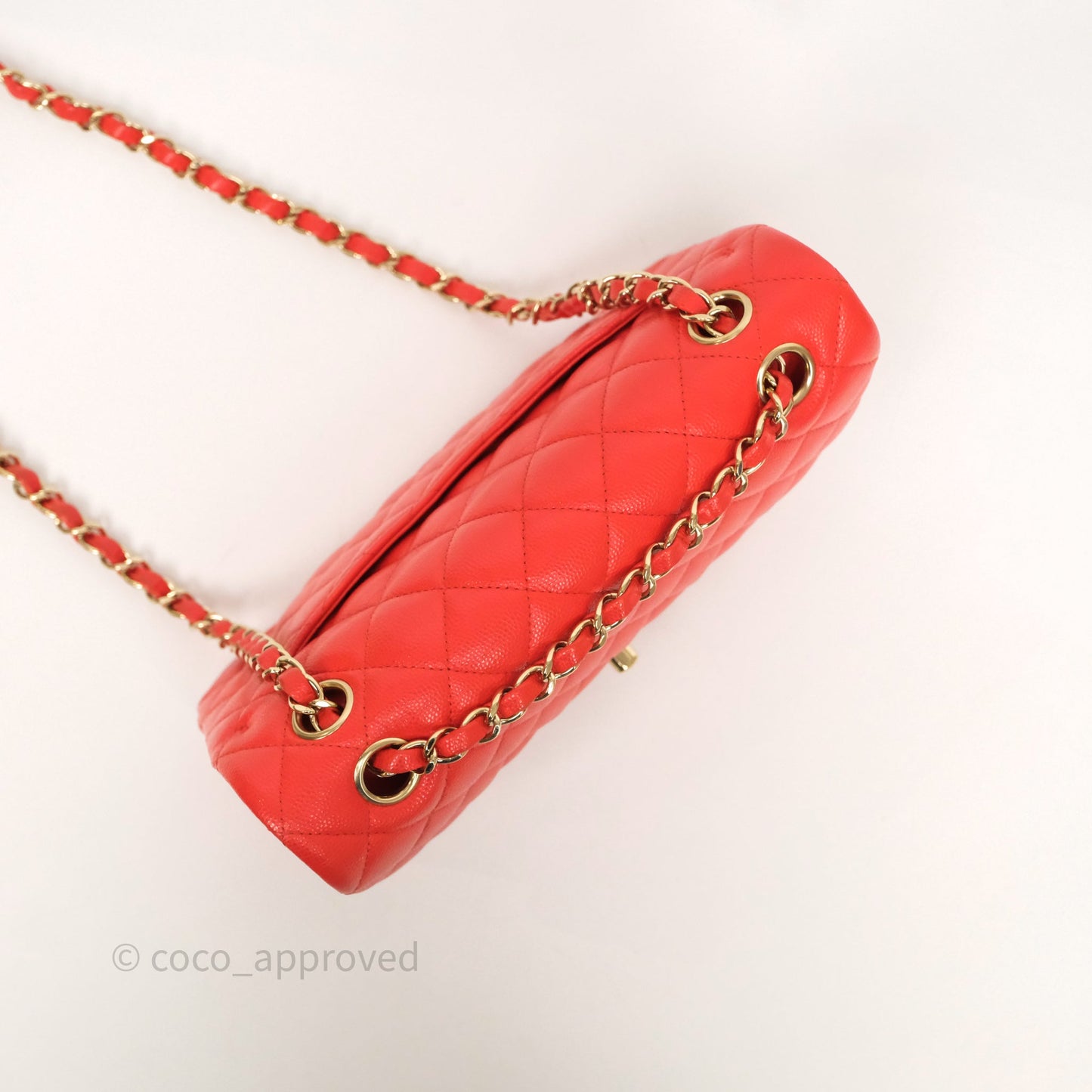 Chanel Small Classic Flap Quilted Red Orange Caviar Gold Hardware