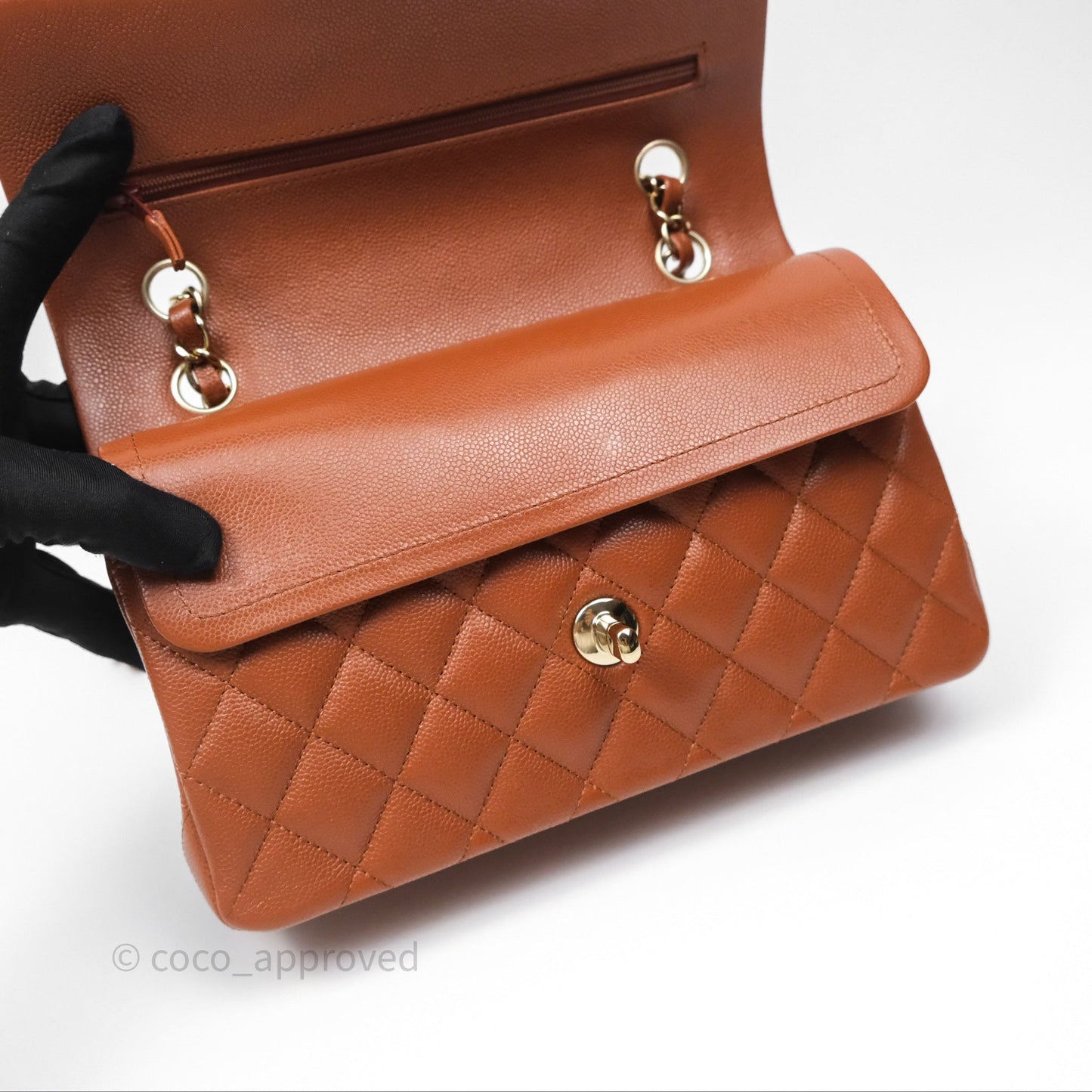 Chanel Small S/M Classic Flap Quilted Brown Caviar Gold Hardware