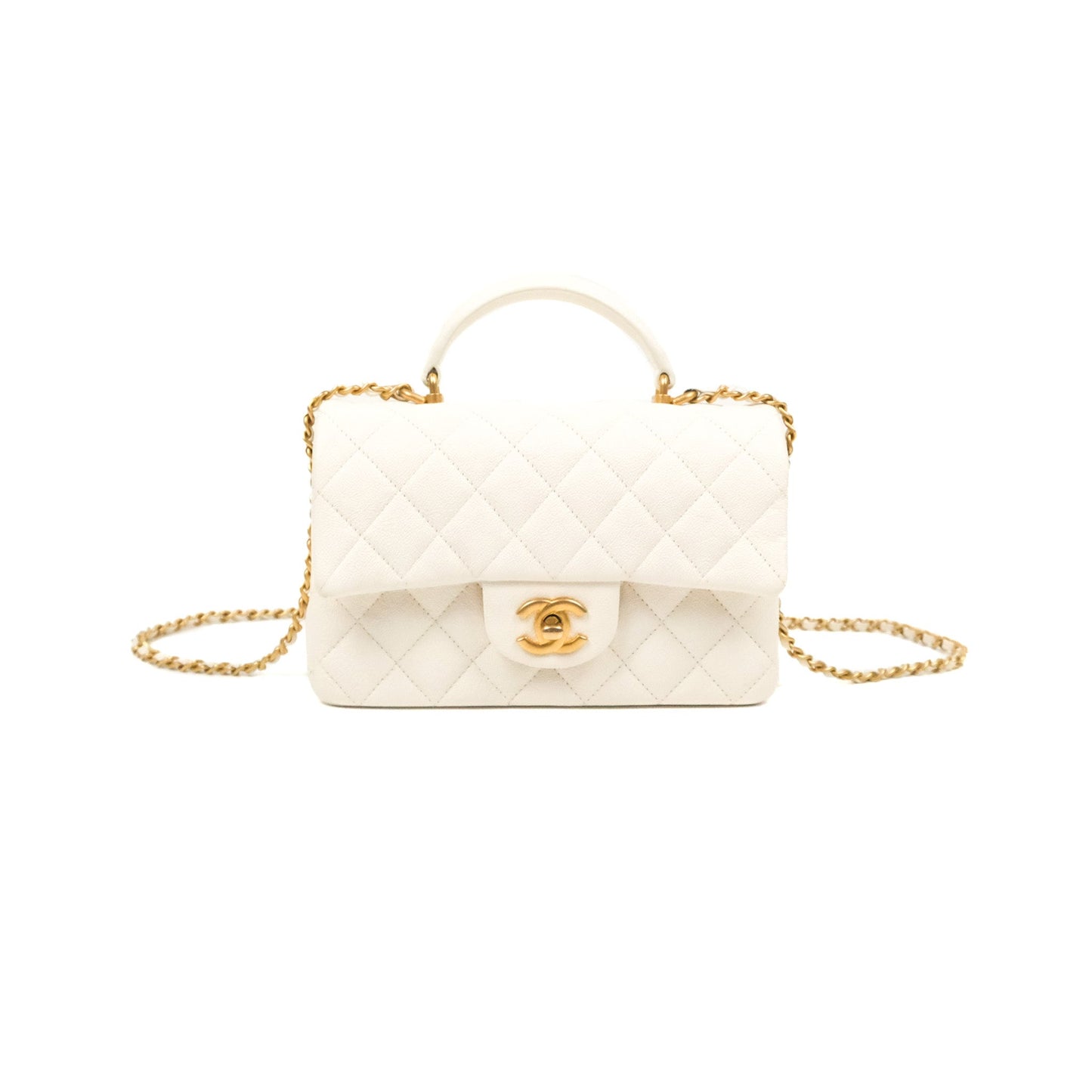 Chanel Top Handle Mini Rectangular Flap Bag White Caviar Gold Hardware