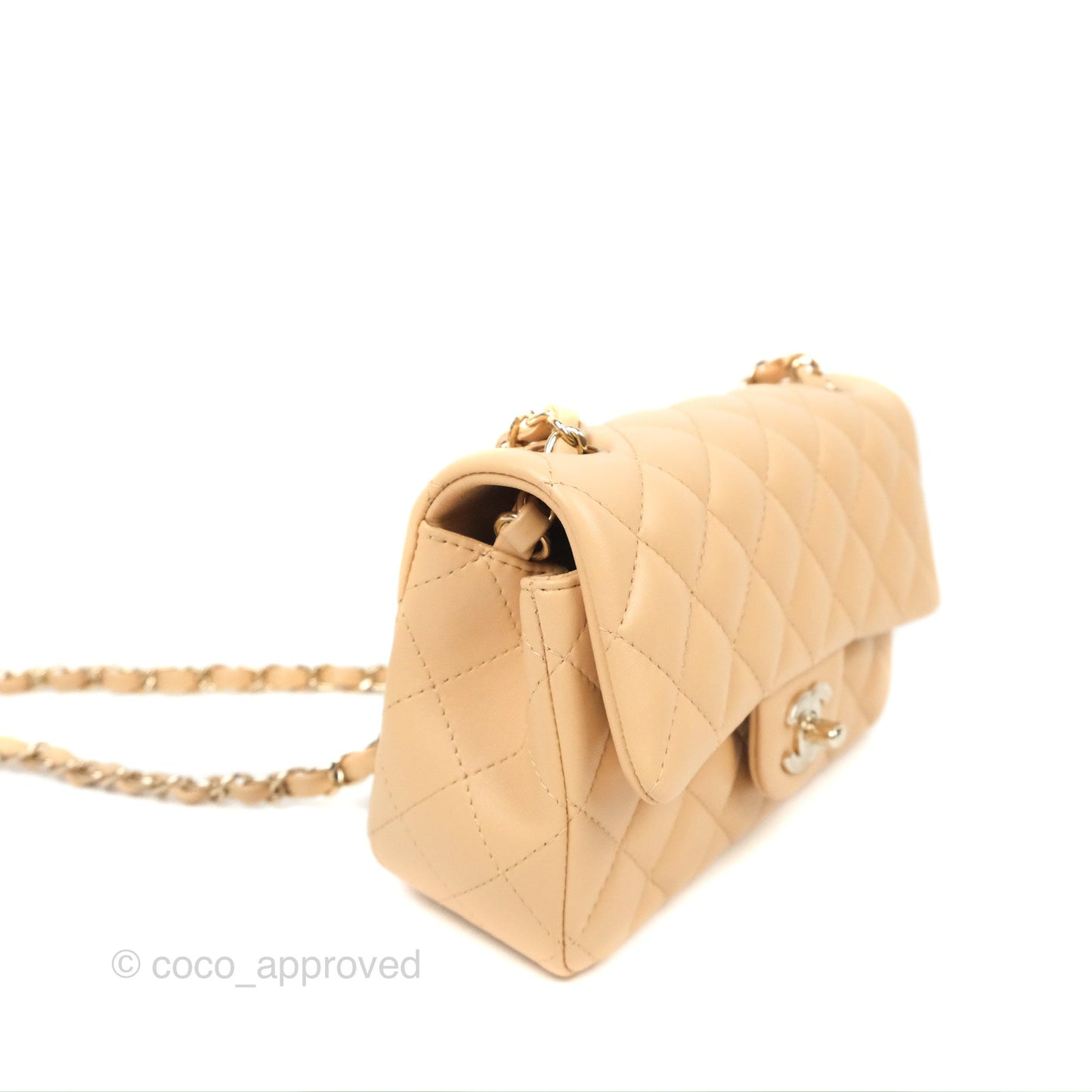 Chanel Quilted Mini Rectangular Beige Lambskin Gold Hardware