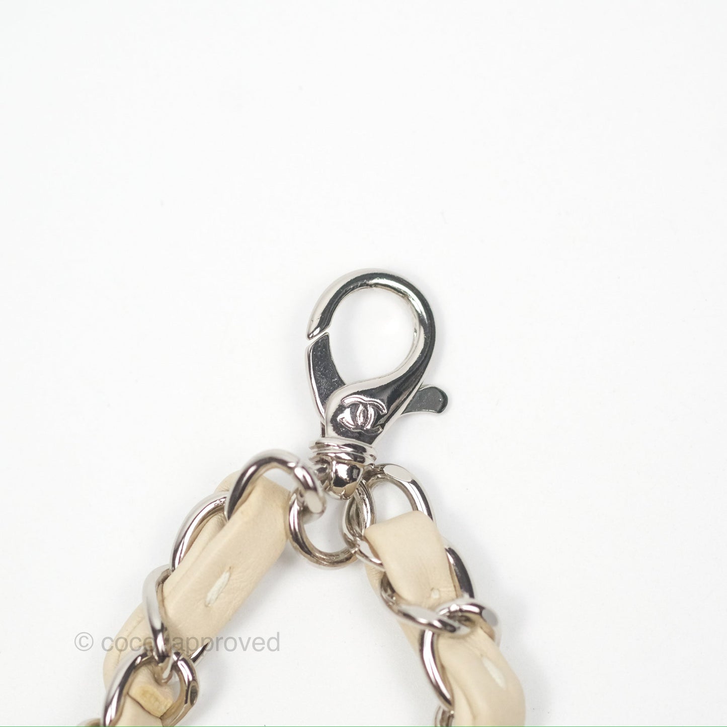 Chanel Mini Card Holder Chain Belt Bag Chevron Ivory Calfskin Silver Hardware