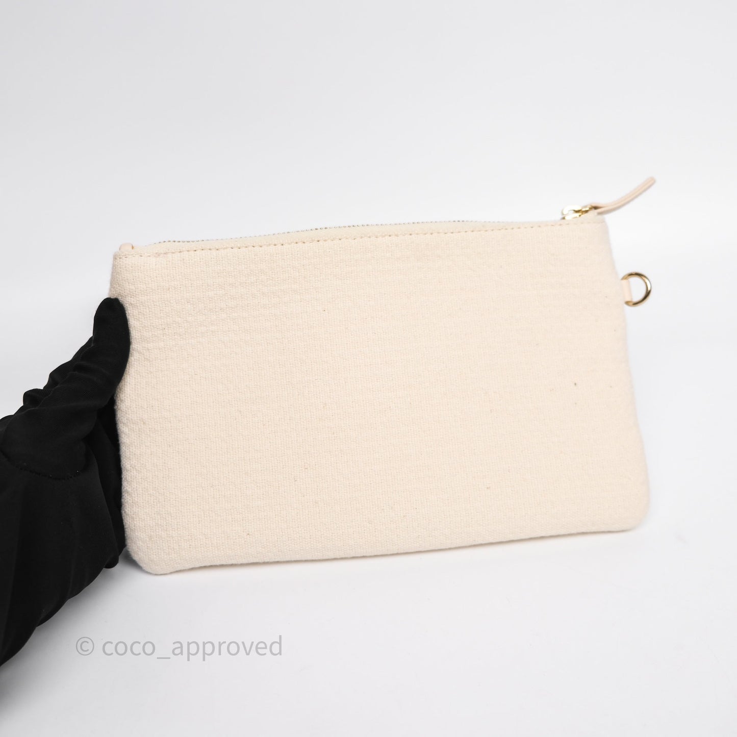 Chanel New Small Deauville Cream Ivory Canvas Light Gold Hardware