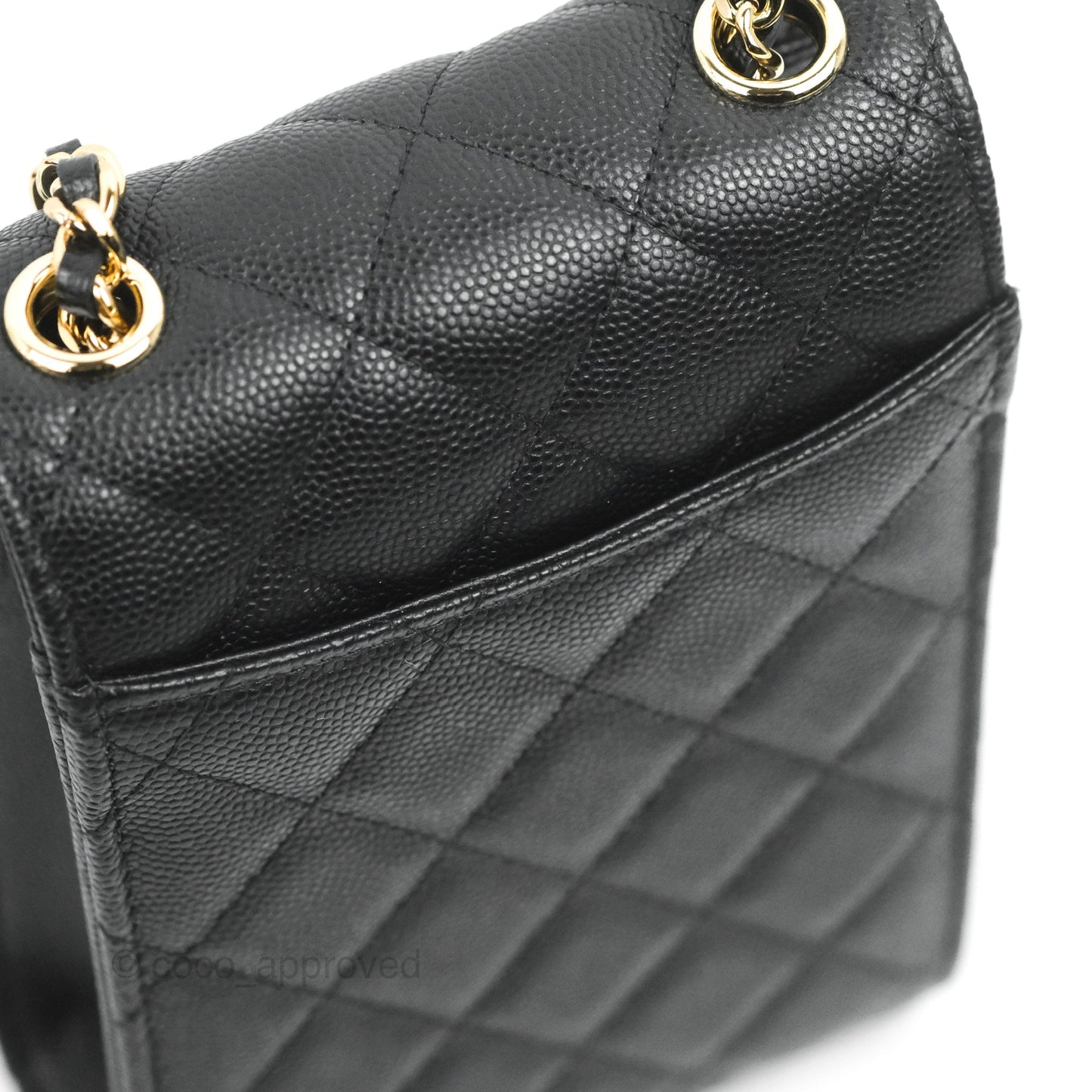 Chanel Classic Quilted Phone Holder Black Caviar Gold Hardware