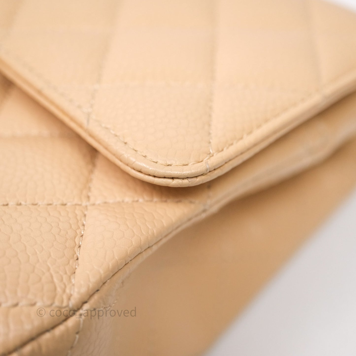 Chanel Classic M/L Medium Flap Quilted Beige Caviar Gold Hardware