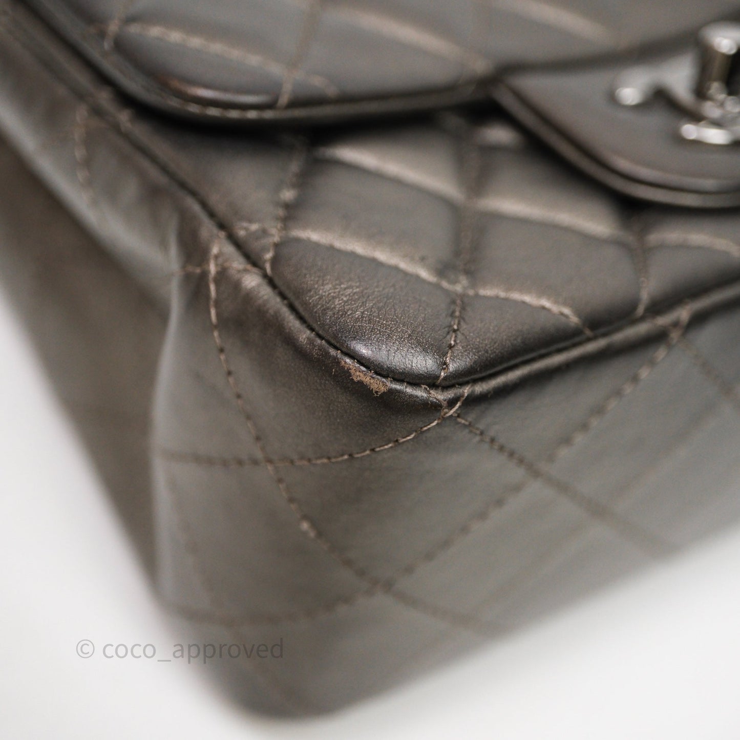 Chanel Mini Square Metallic Dark Grey Lambskin Dark Silver Hardware