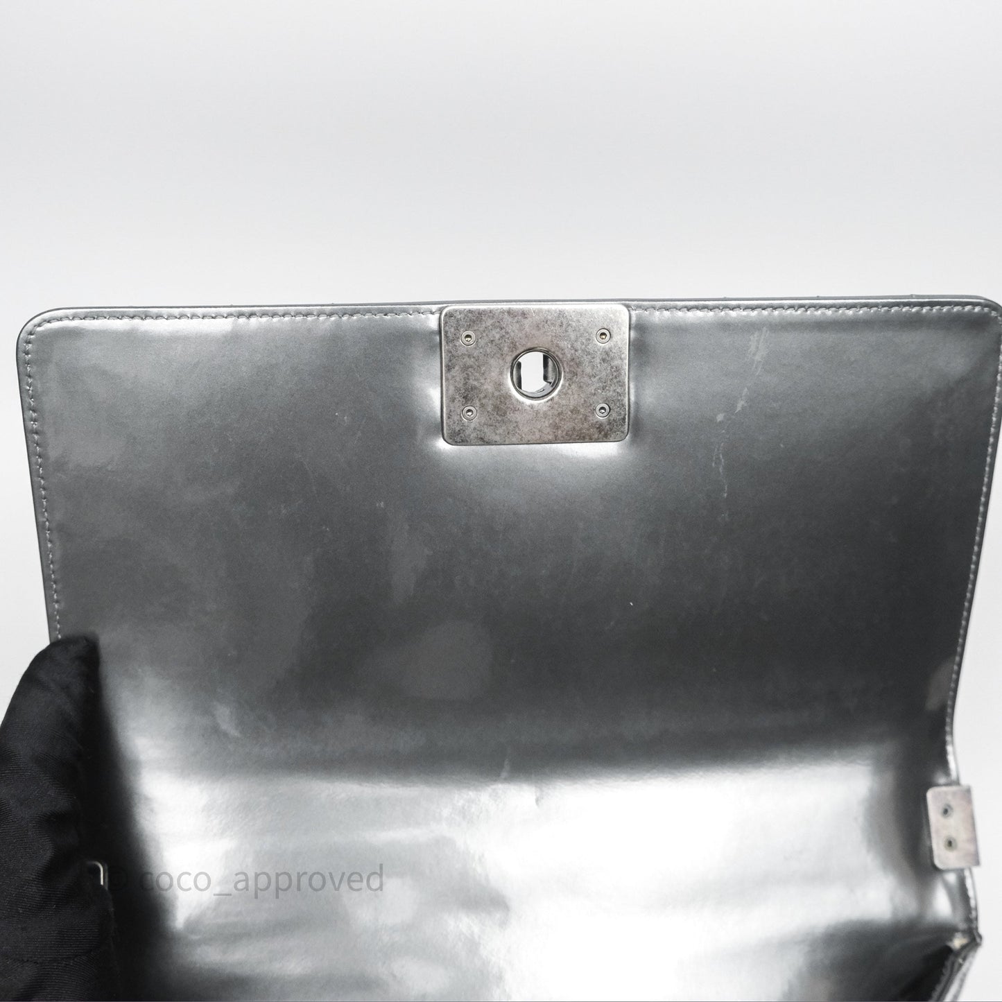 Chanel Medium Boy Metallic Dark Grey Iridescent Glazed Calfskin Ruthenium Hardware