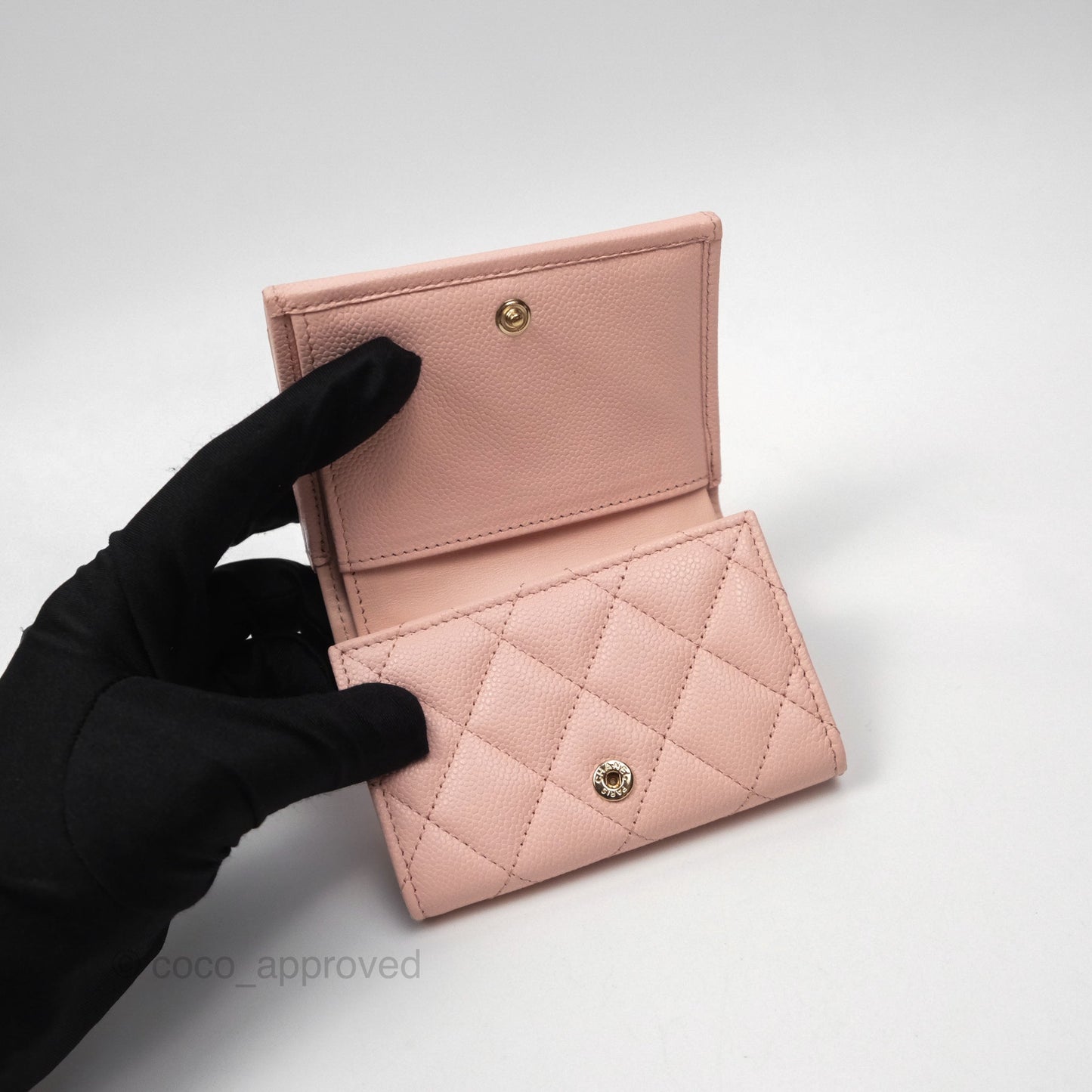 Chanel Quilted Small Classic Flap Trifold Wallet Pink Caviar Gold Hardware