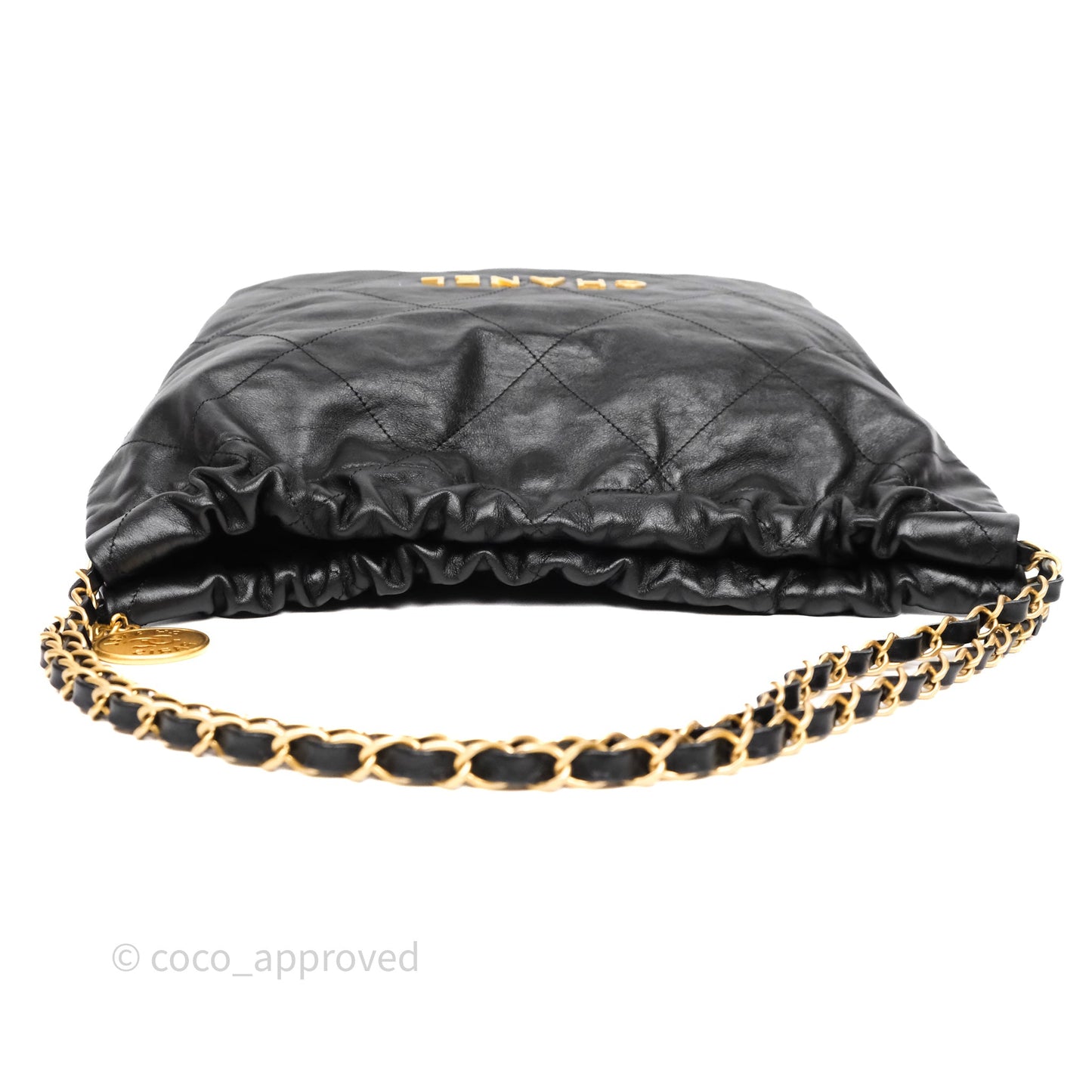Chanel 22 Bag Medium Black Crumpled Calfskin Aged Gold Hardware