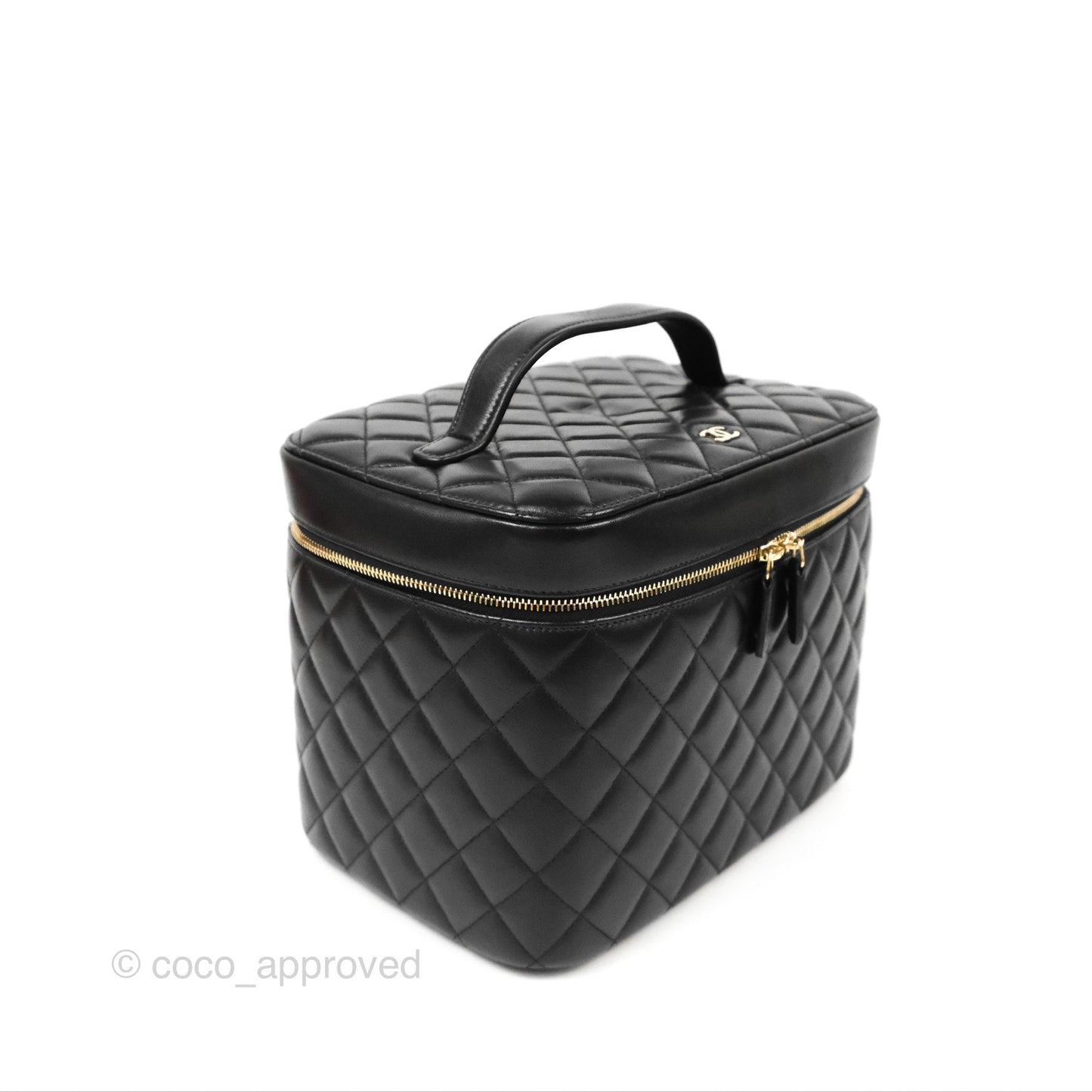Chanel Classic Cosmetic Vanity Pouch Quilted Black Lambskin Gold Hardware