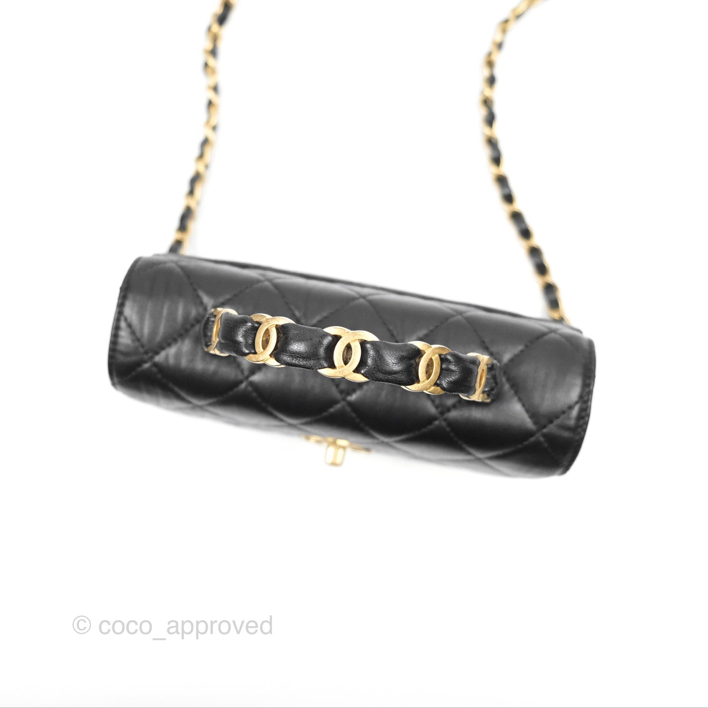 Chanel Mini Wrapped Handle Flap Bag Black Crumpled Lambskin Aged Gold Hardware 21S