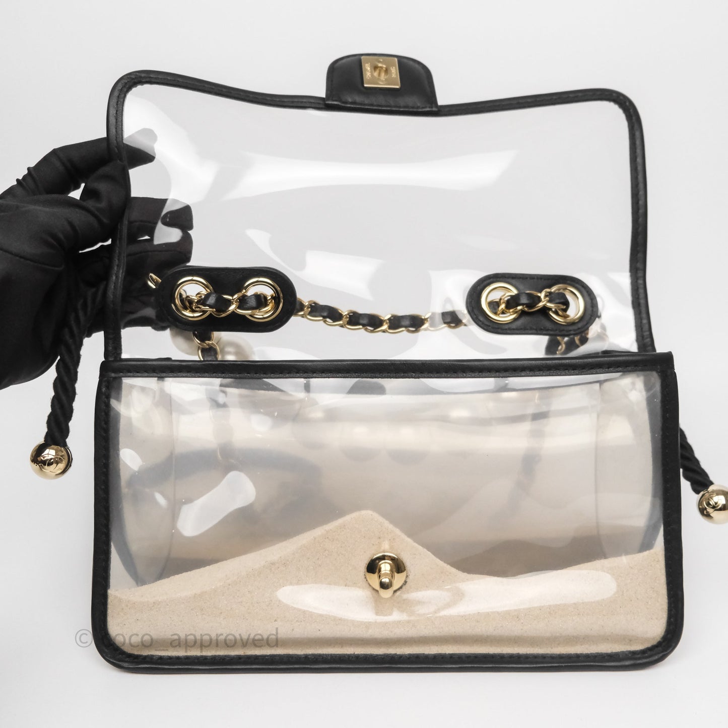 Chanel Medium Sand By The Sea PVC Flap Black Lambskin Gold Hardware
