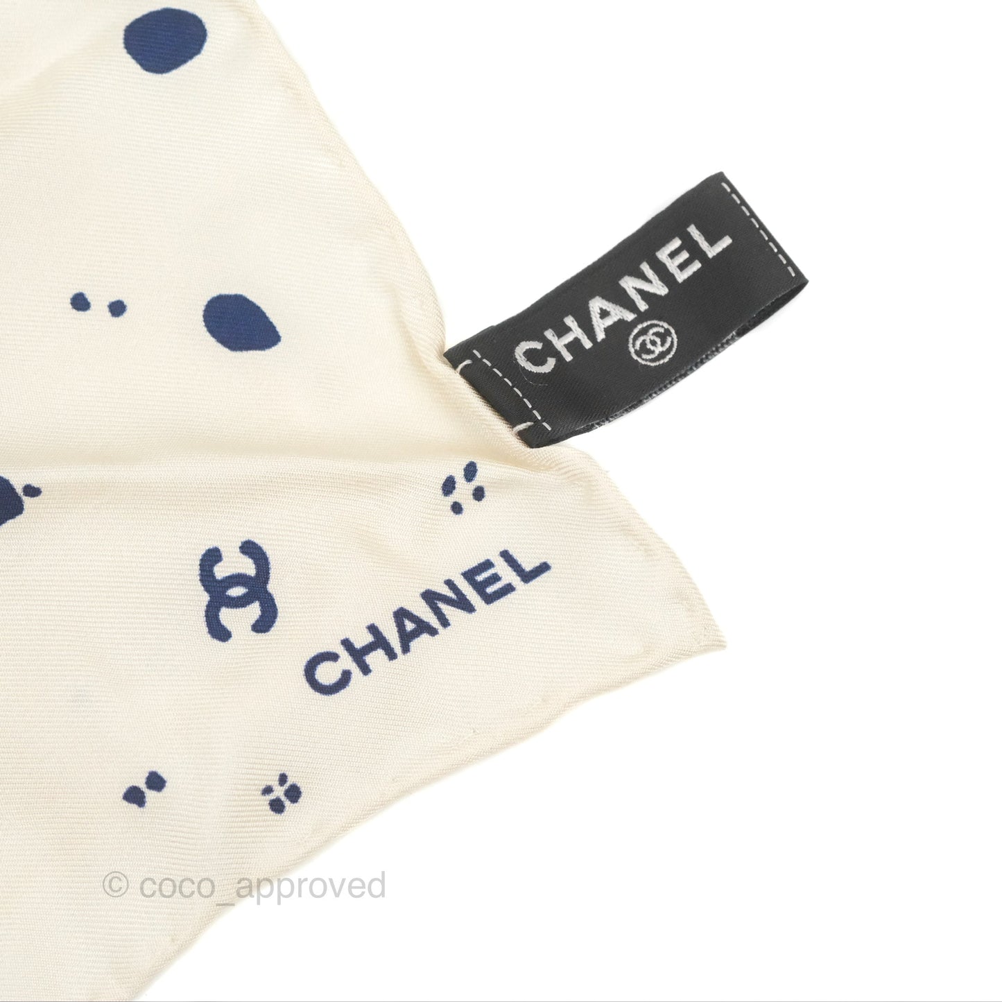 Chanel Silk Scarf Hair Accessory Ivory Navy