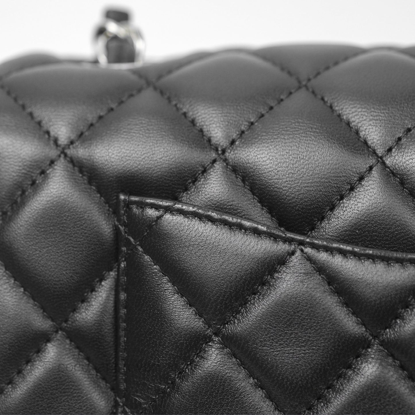 Chanel Quilted Mini Rectangular Black Lambskin Silver Hardware