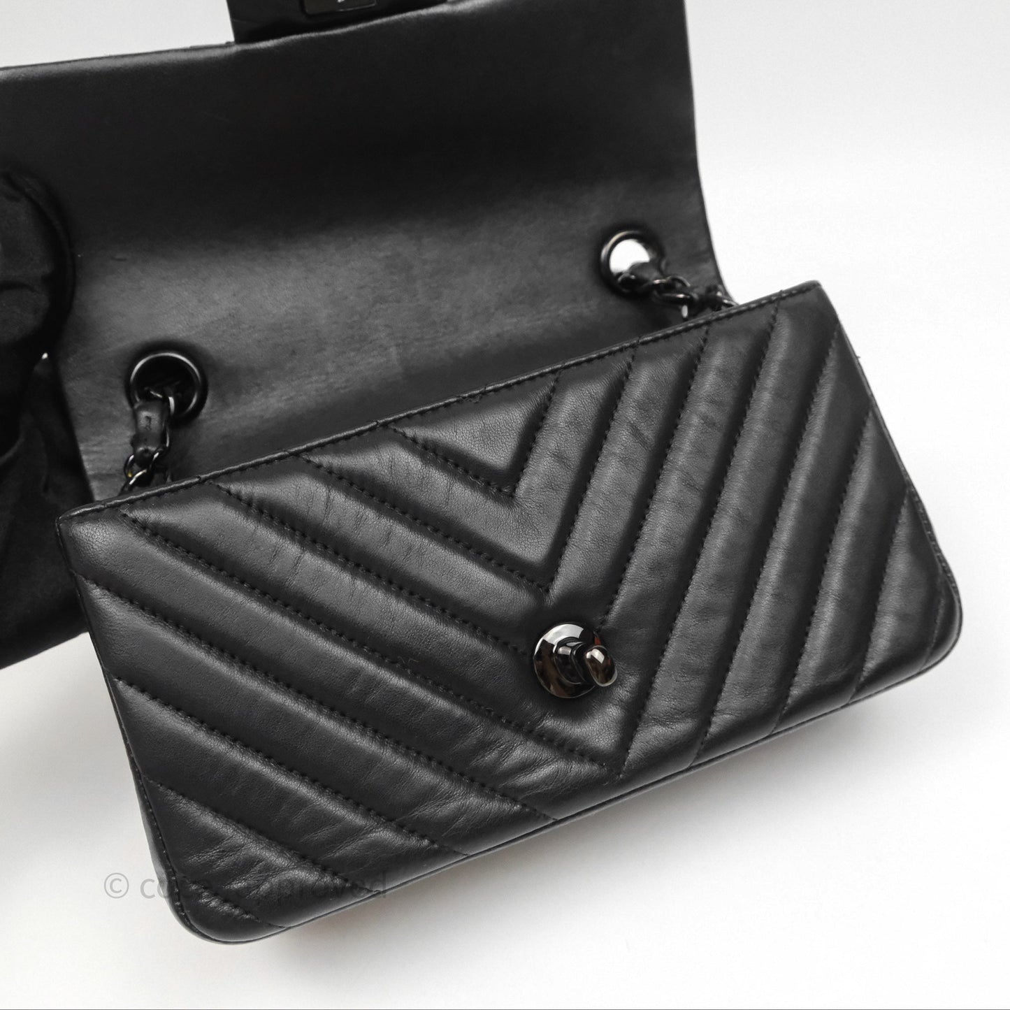 Chanel Quilted Mini Rectangular Chevron Black Lambskin So Black Hardware