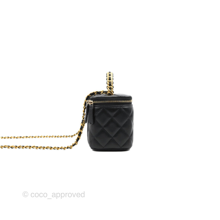 Chanel Vanity Rectangular with Top Handle Black Lambskin Aged Gold Hardware