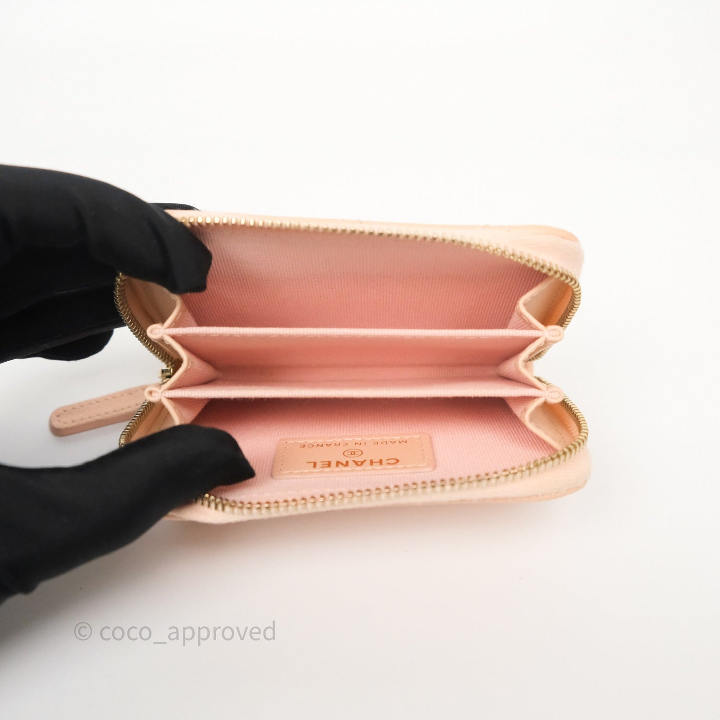 Chanel Classic Zipped Coin Purse Salmon Pink Caviar Gold Hardware