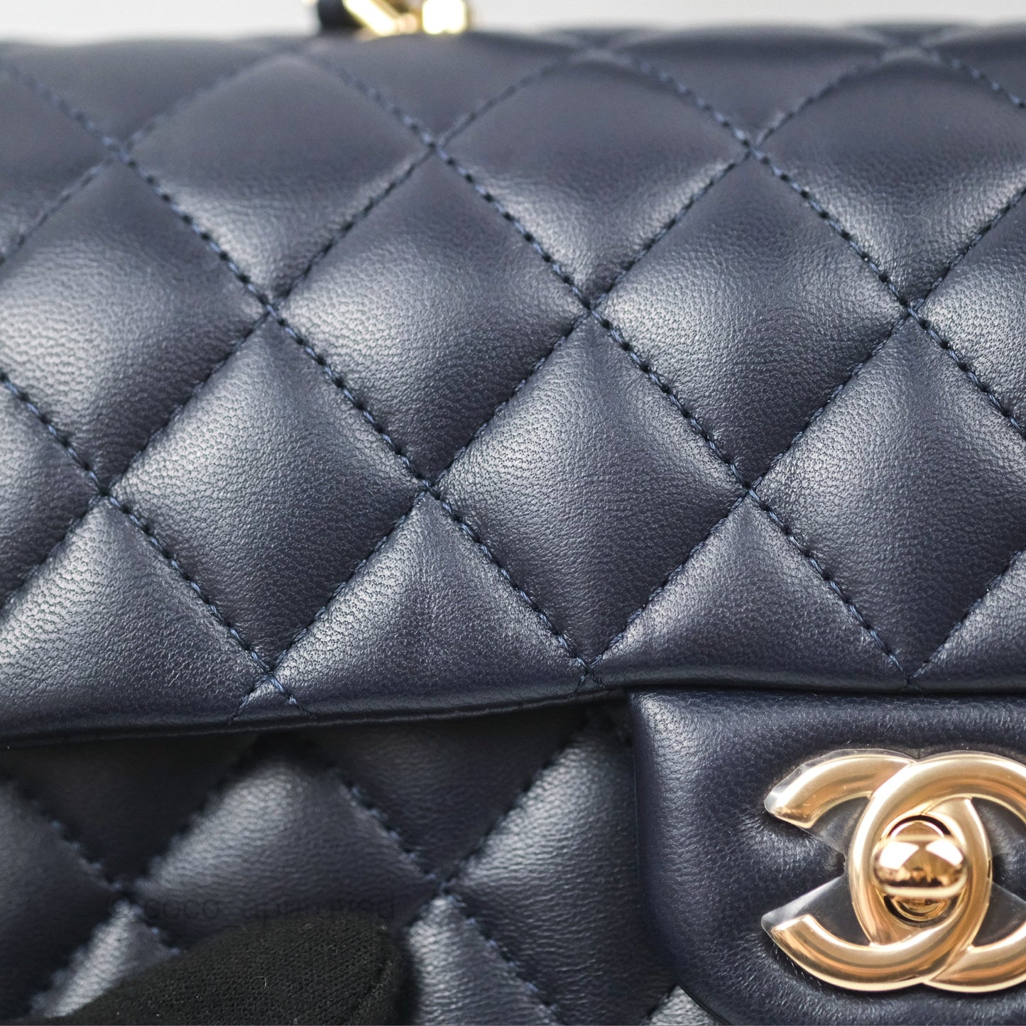 Chanel Top Handle Mini Rectangular Flap Bag Navy Lambskin Gold Hardware