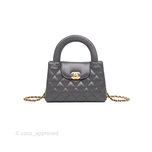 Chanel Kelly Bag Quilted Grey Shiny Crumpled Calfskin Aged Gold Hardware