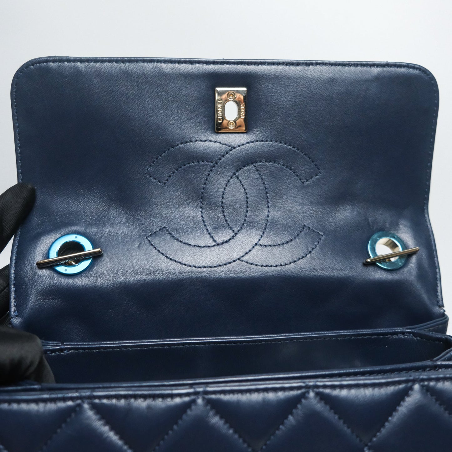 Chanel Small Trendy CC Navy Lambskin Gold Hardware
