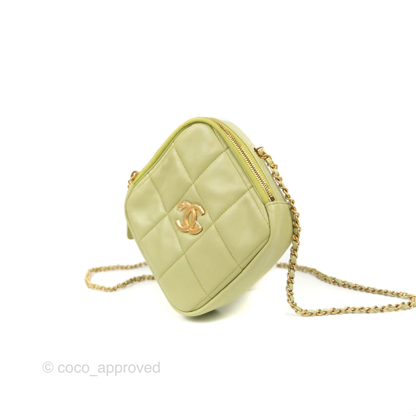 Chanel Small Quilted Diamond Cut Bag Green Lambskin Aged Gold Hardware