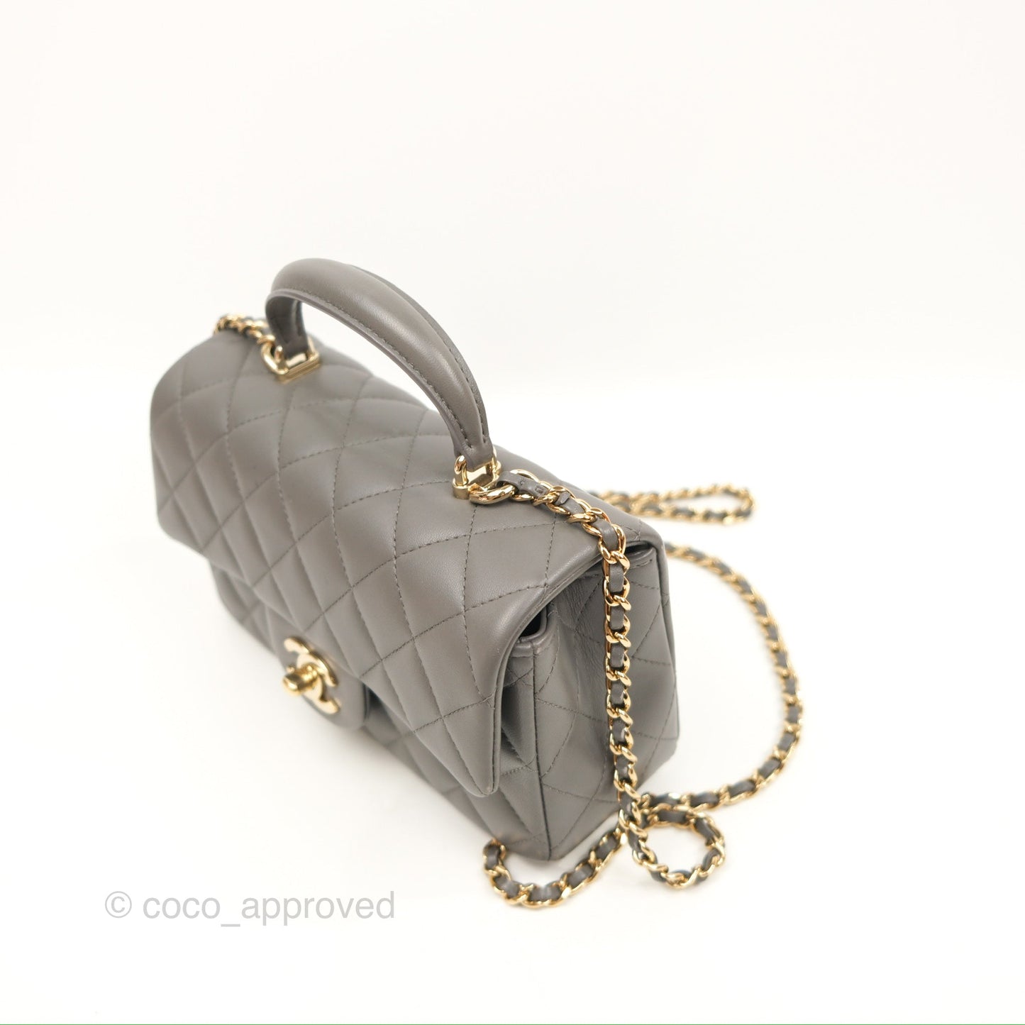 Chanel Top Handle Mini Rectangular Flap Bag Grey Lambskin Gold Hardware