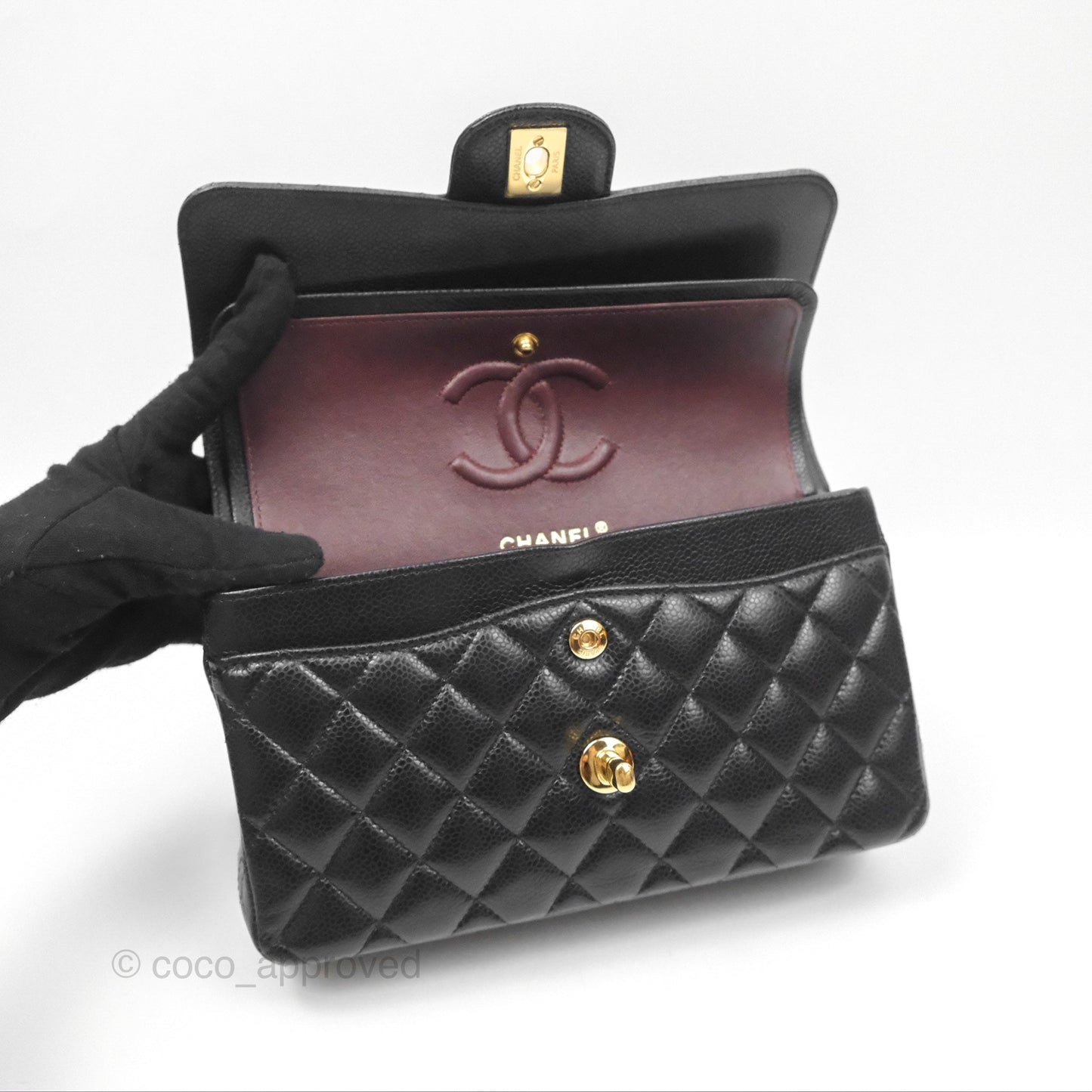 Chanel Small Classic Quilted Flap Black Caviar Gold Hardware