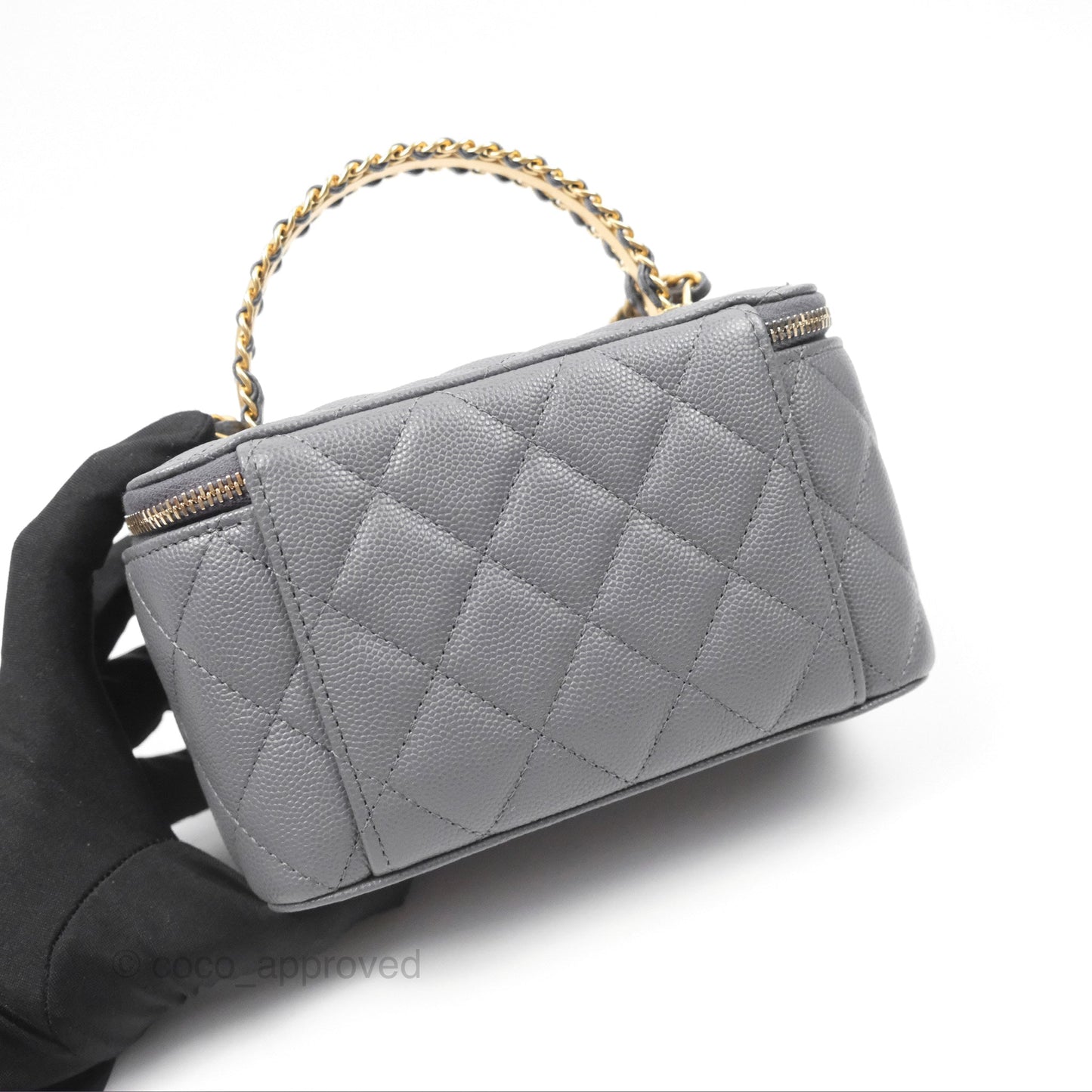 Chanel Vanity Rectangular with Top Handle Grey Caviar Aged Gold Hardware 24A