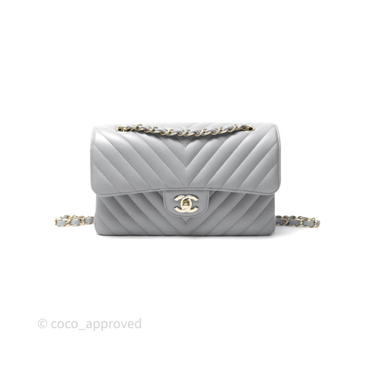 Chanel Classic Small Flap Chevron Grey Lambskin Gold Hardware