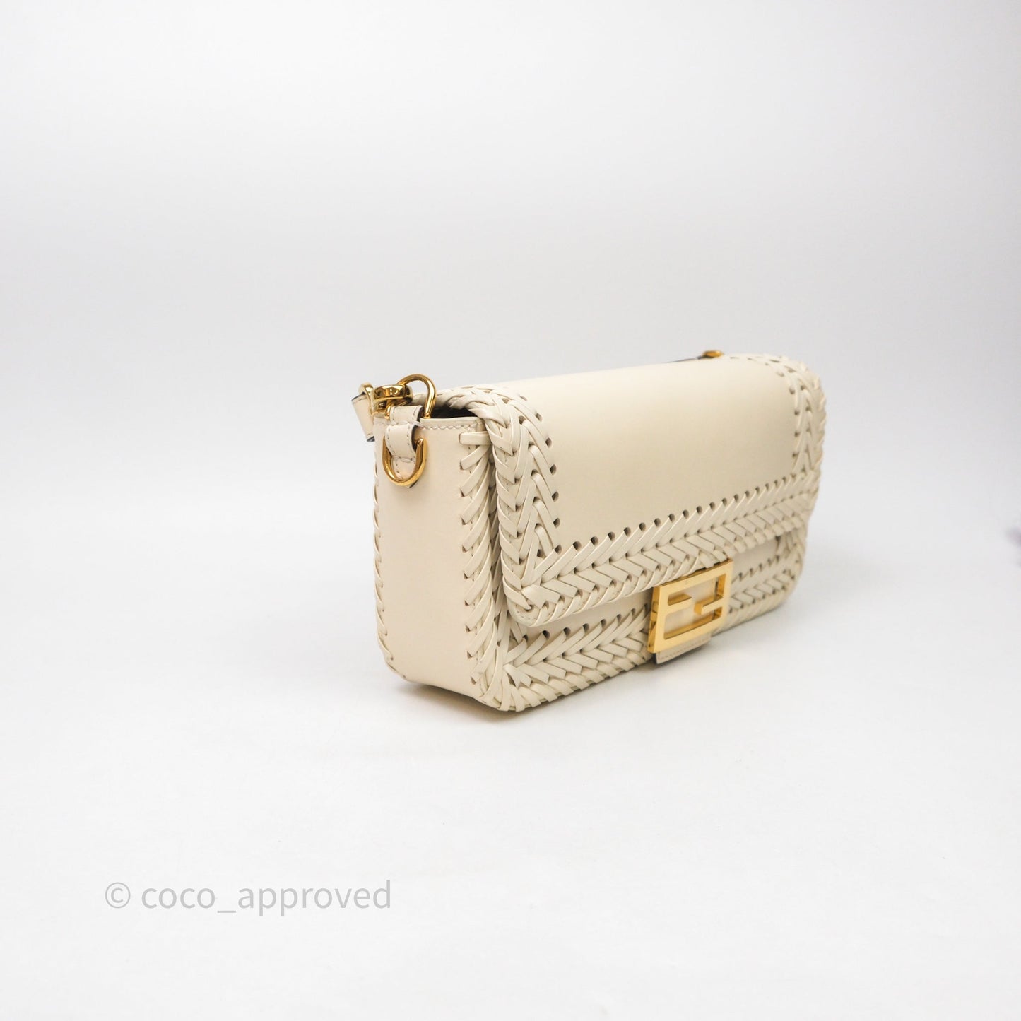 Fendi Braided Leather Baguette Bag Ivory Gold Hardware