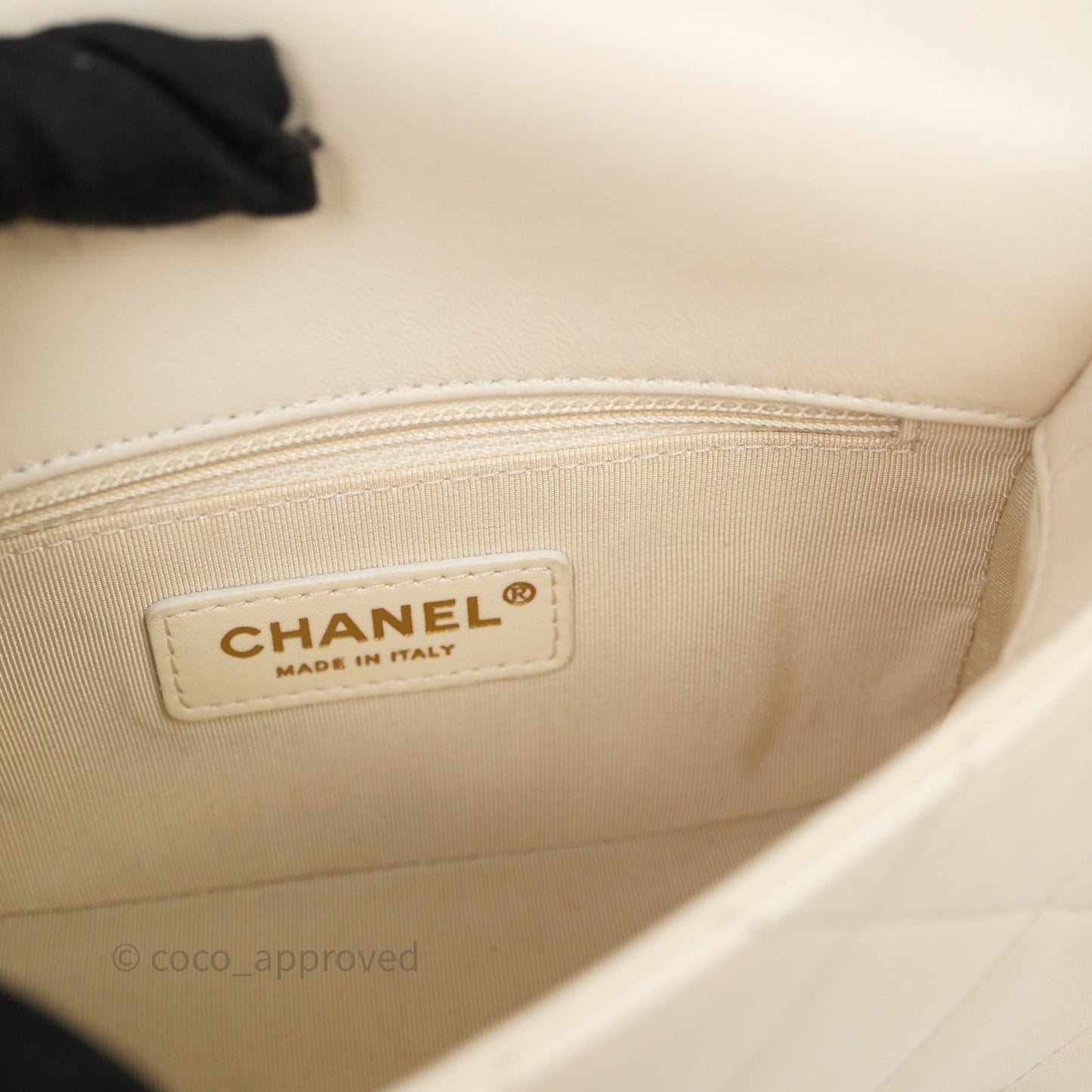 Chanel Flap with Coin Charm Ivory White Lambskin Aged Gold Hardware