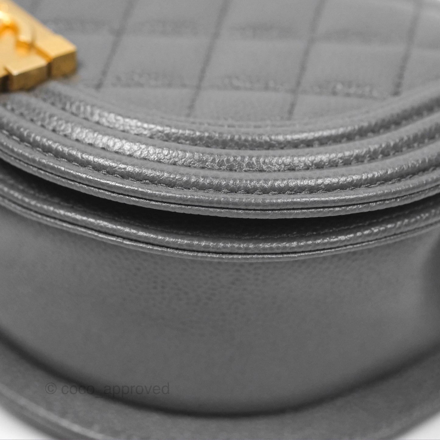 Chanel Boy Messenger Bag Grey Caviar Aged Gold Hardware