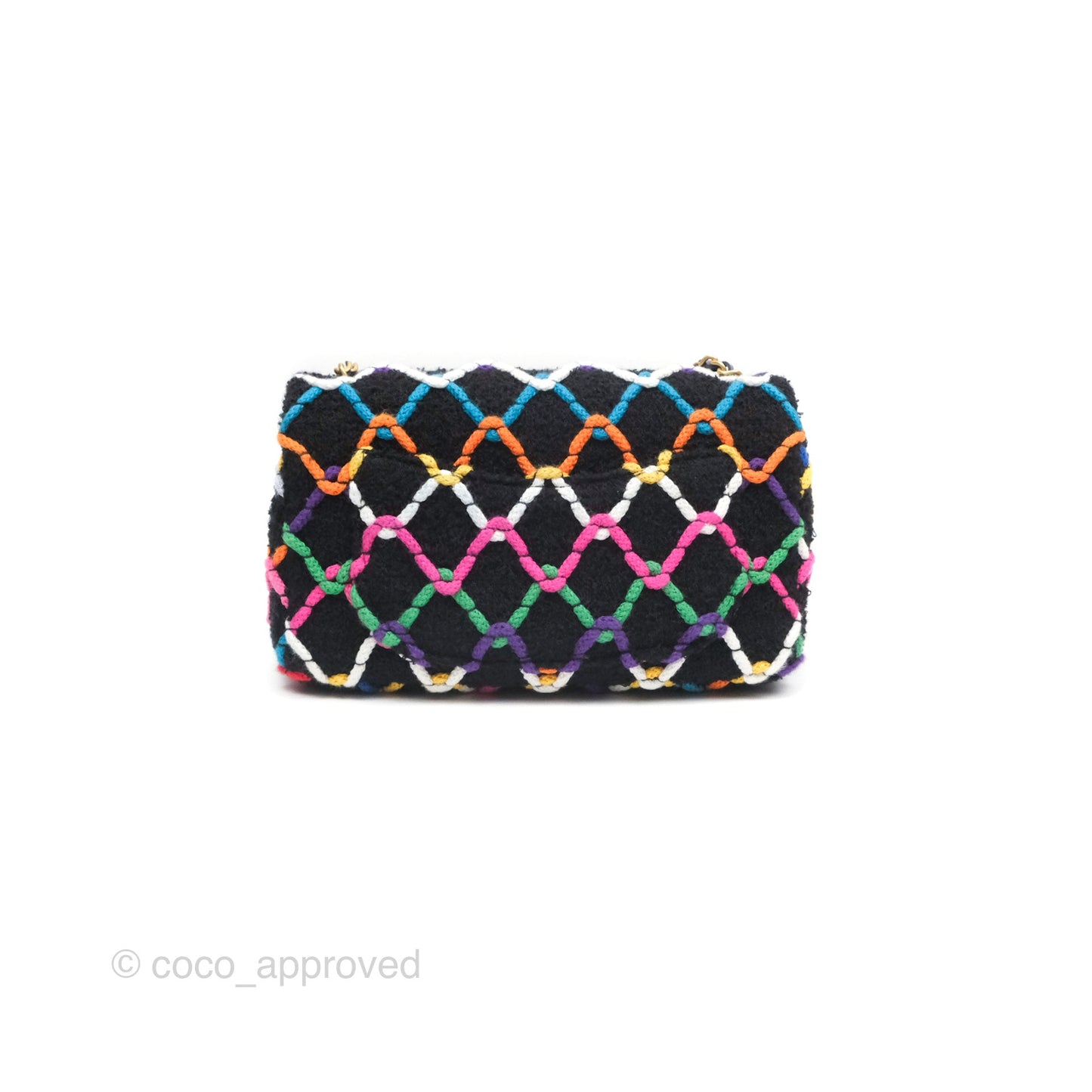 Chanel Mini Rectangular Pearl Crush Quilted Multicolor Tweed Aged Gold Hardware 22S