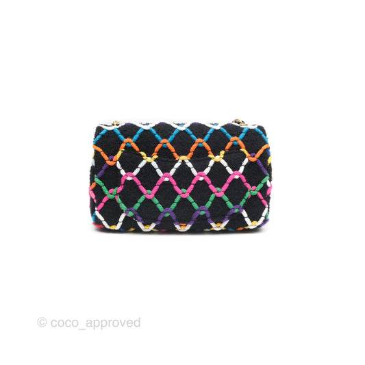 Chanel Mini Rectangular Pearl Crush Quilted Multicolor Tweed Aged Gold Hardware 22S