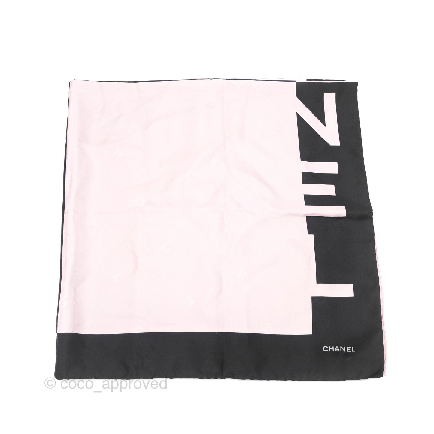 Chanel Logo Black/Pink Silk Scarf 90