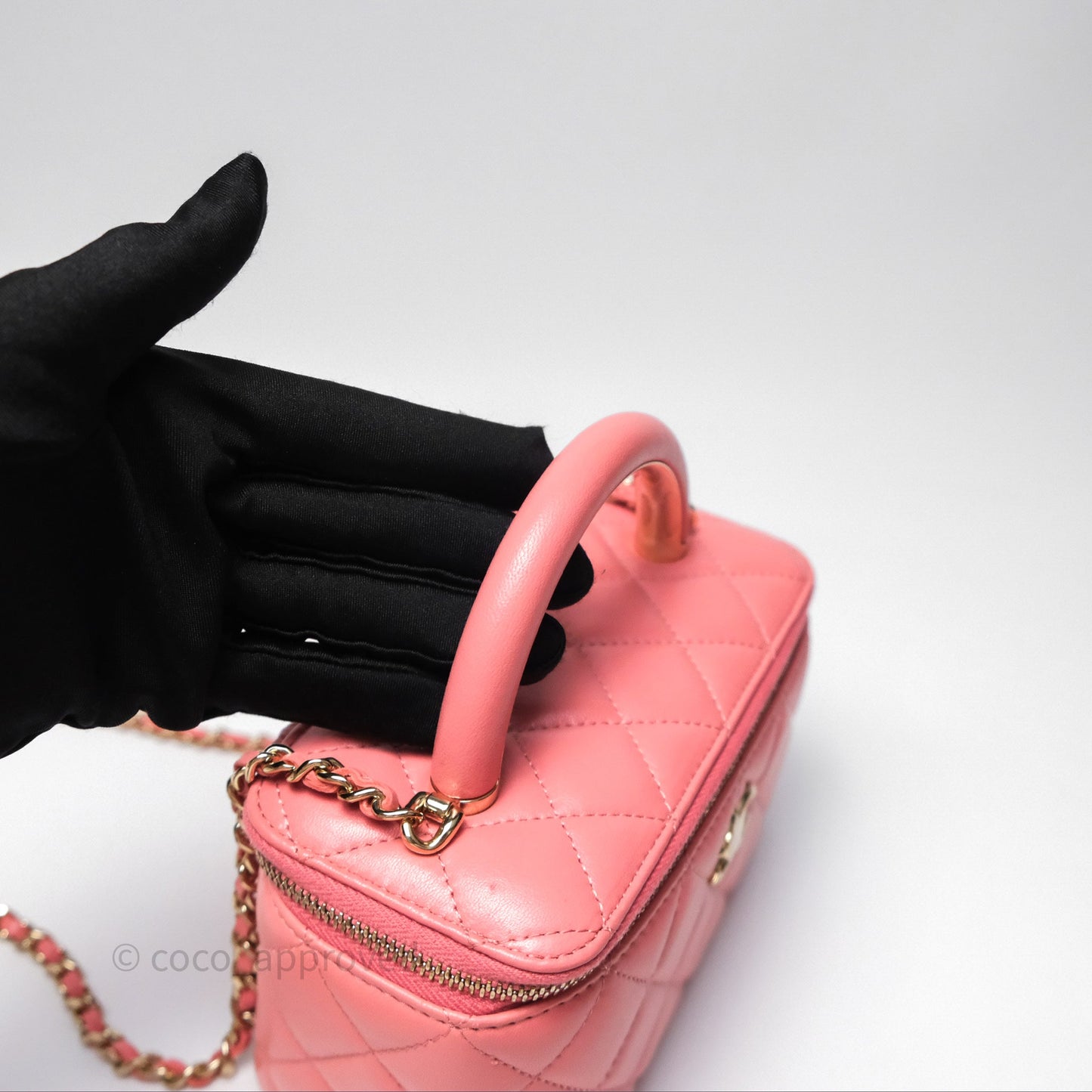 Chanel Vanity Rectangular Top Handle Pink Lambskin Gold Hardware