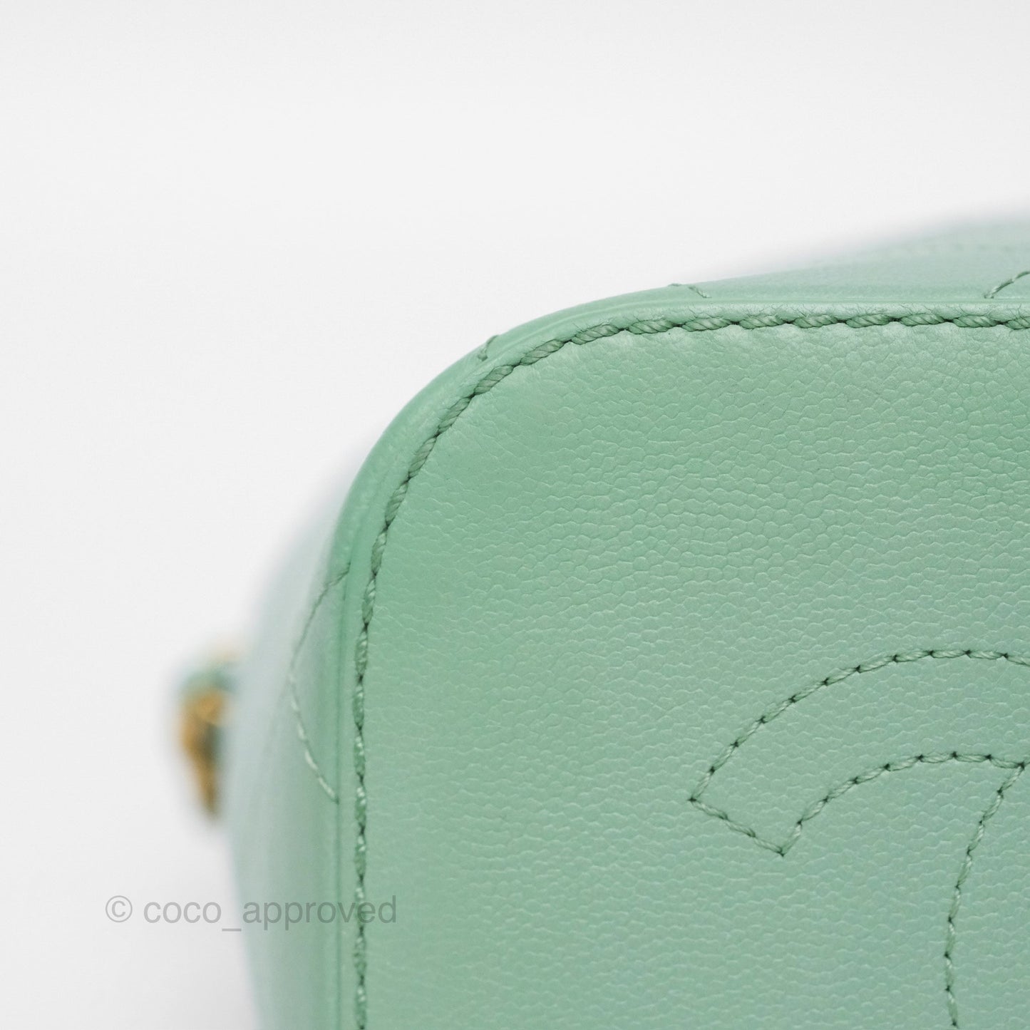 Chanel Drawstring Bucket Bag Quilted Green Caviar Aged Gold Hardware