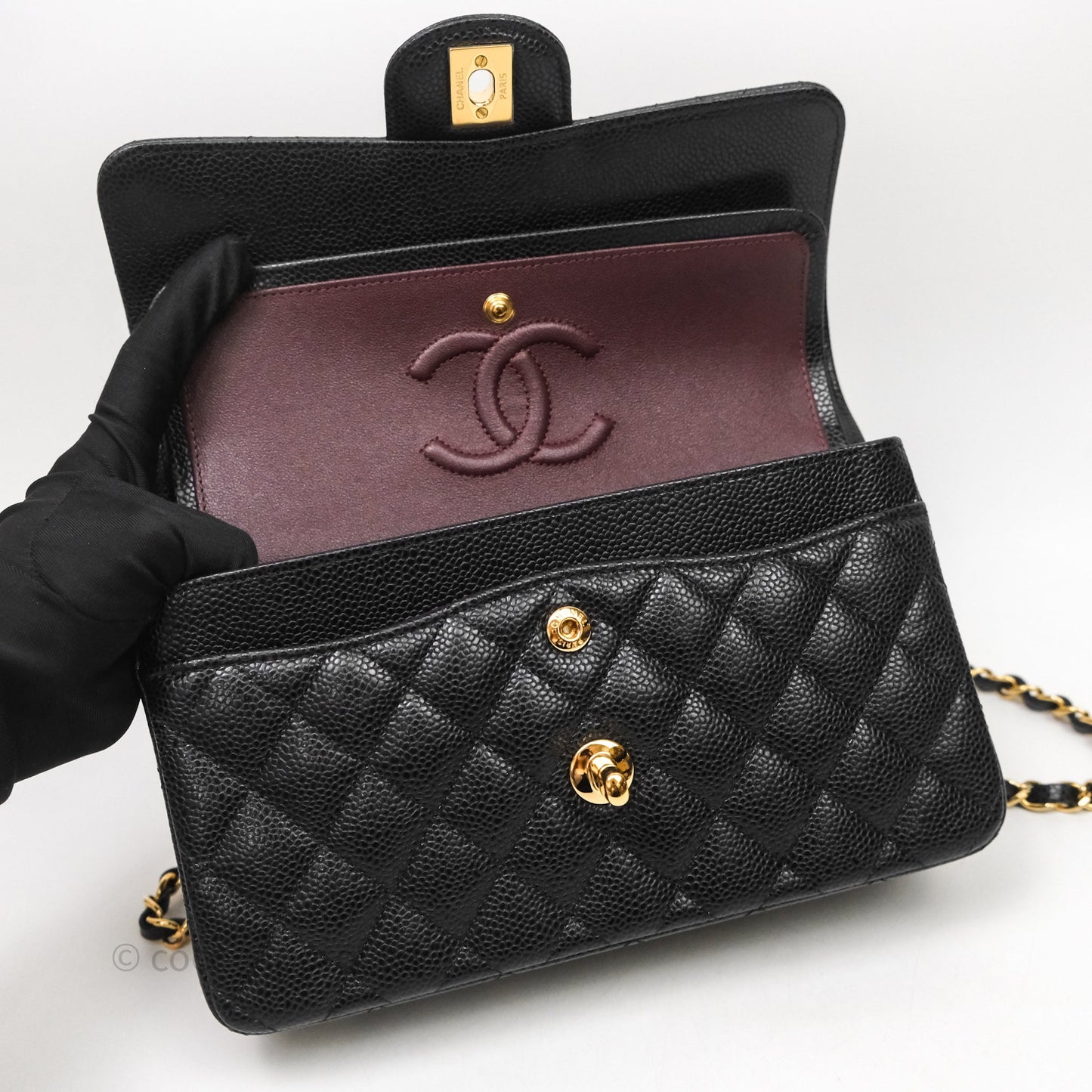 Chanel Small Classic Flap Quilted Black Caviar Gold Hardware