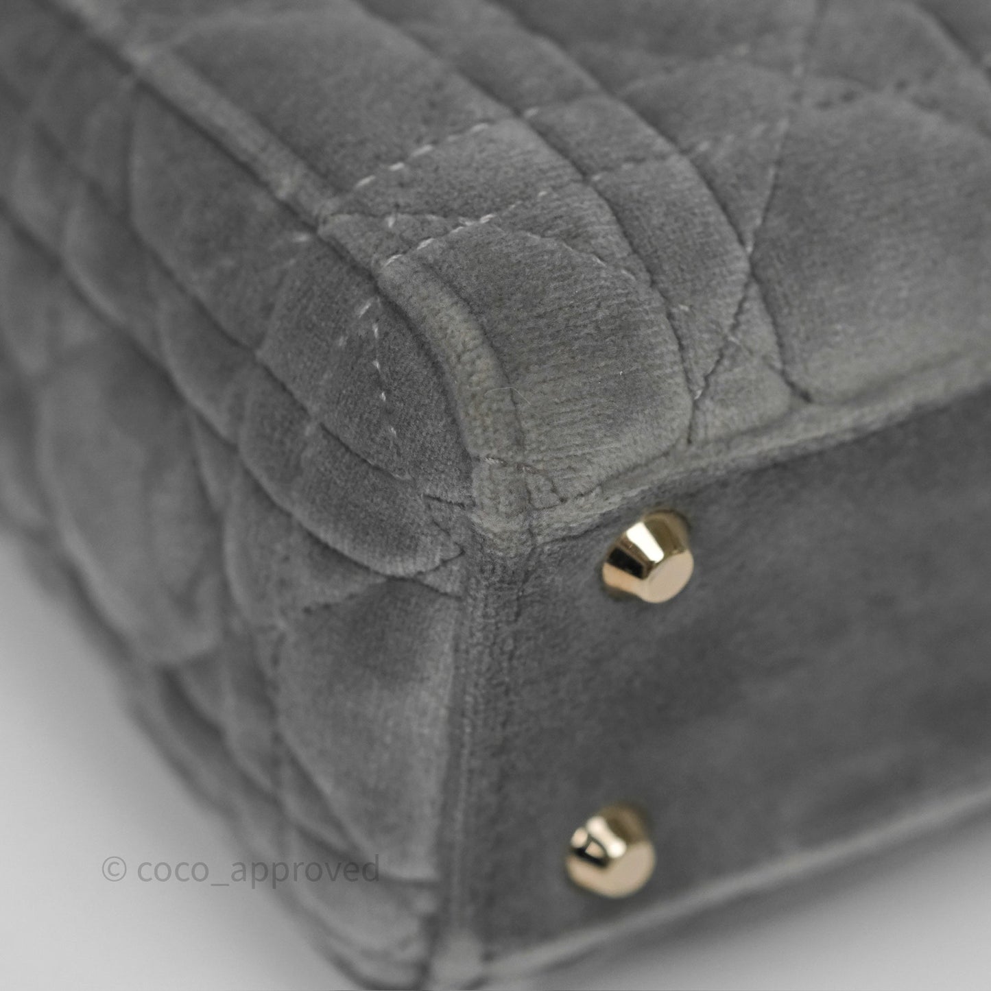 Dior Mini Lady Dior Grey Velvet Cannage Crystal Charms Gold Hardware
