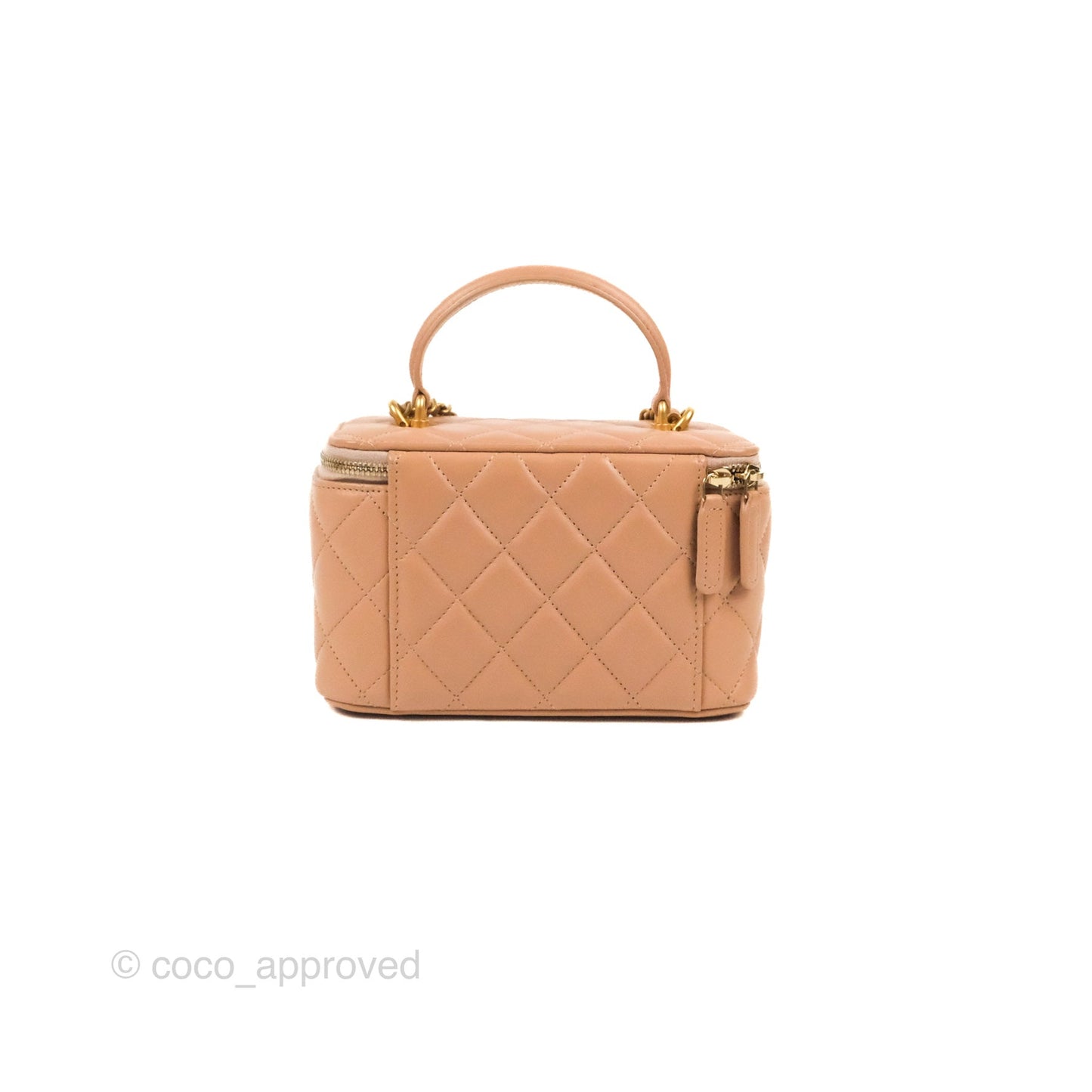 Chanel Vanity Rectangular Top Handle Beige Lambskin Gold Hardware