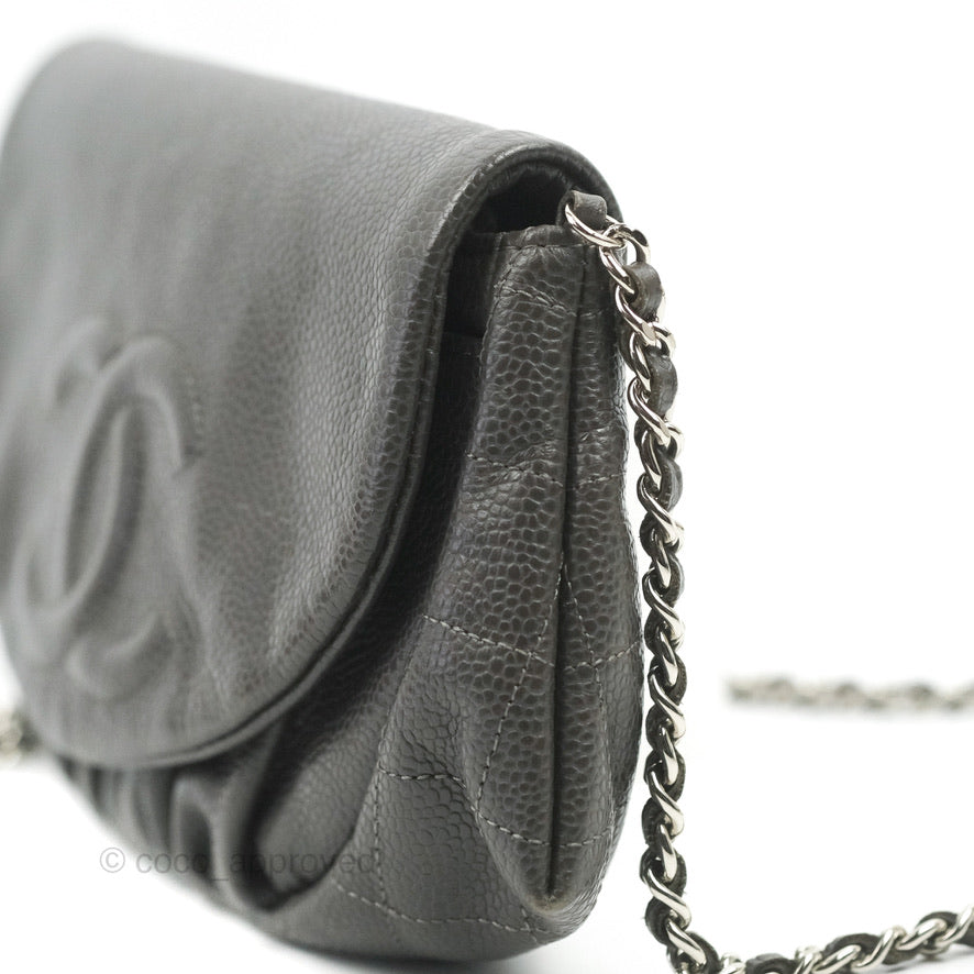 Chanel Half Moon Wallet on Chain WOC Dark Grey Caviar Silver Hardware