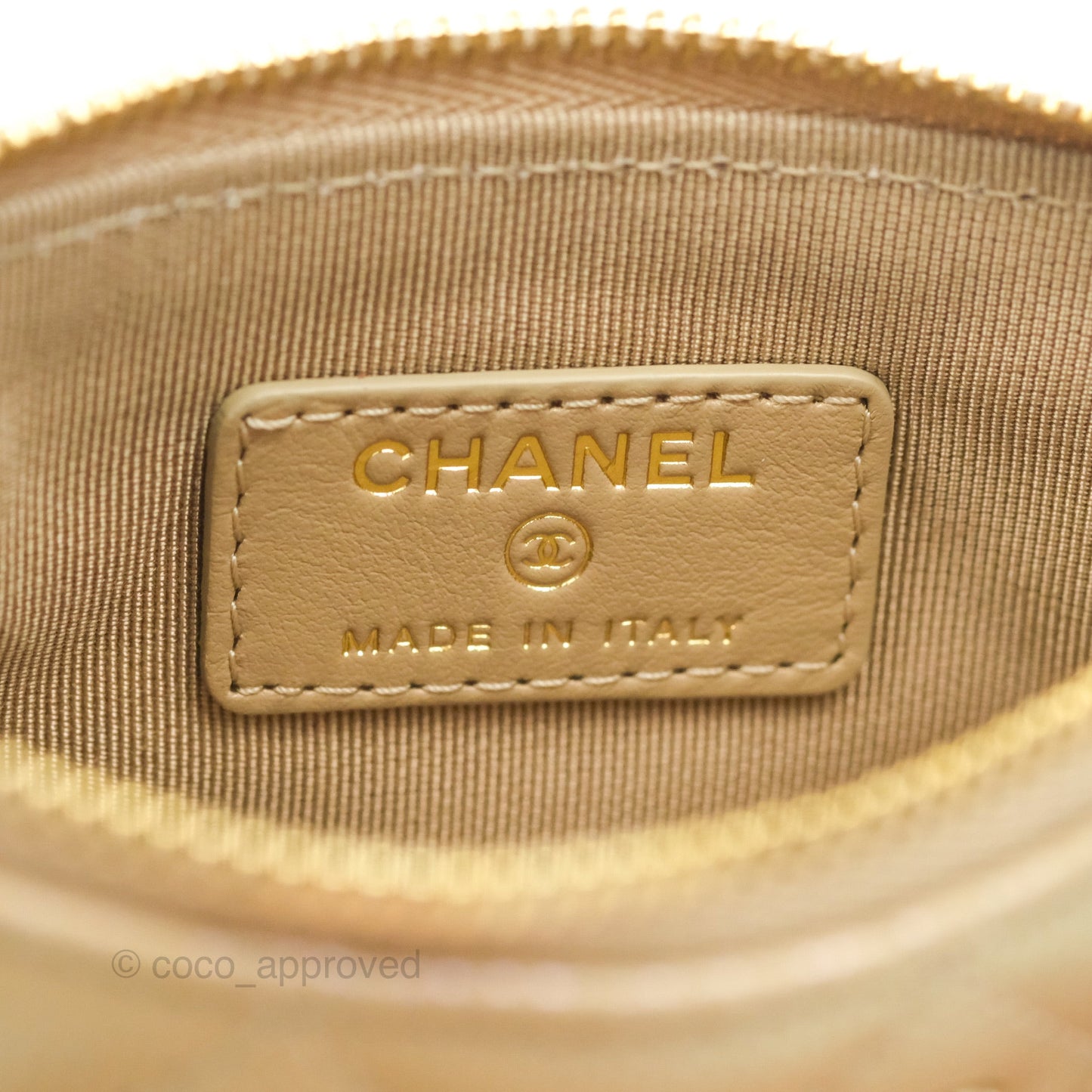 Chanel Mini Quilted O Case Iridescent Beige Caviar Gold Hardware 21S