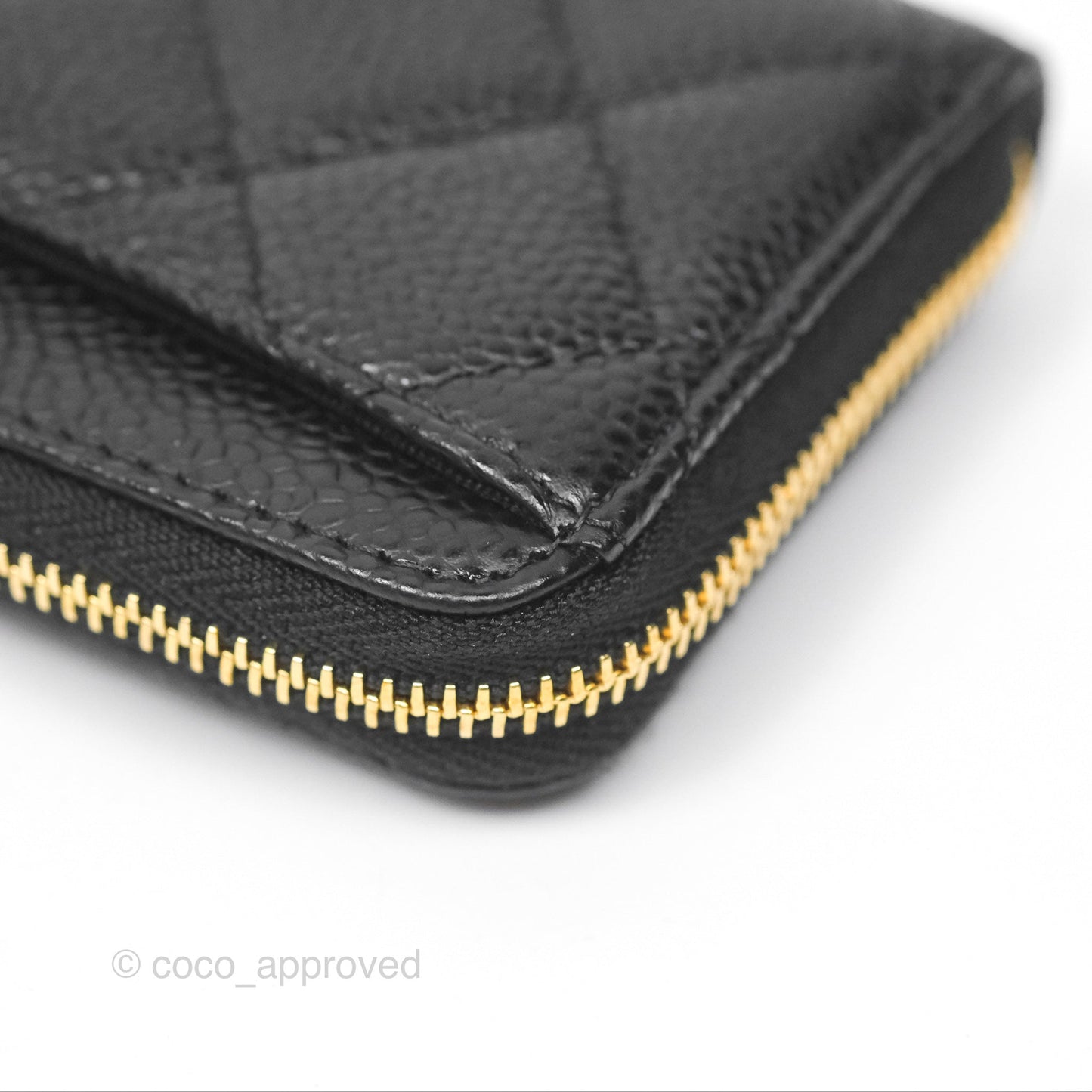 Chanel Quilted Zip Card Holder Black Caviar Gold Hardware
