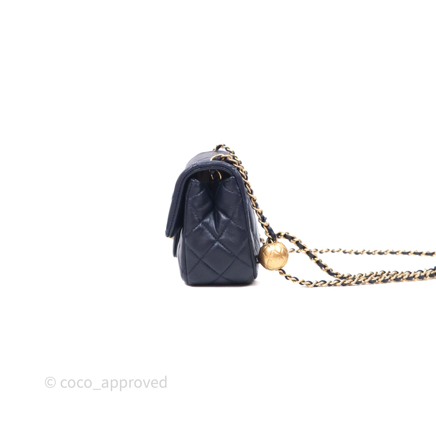 Chanel Mini Rectangular Pearl Crush Navy Lambskin Aged Gold Hardware