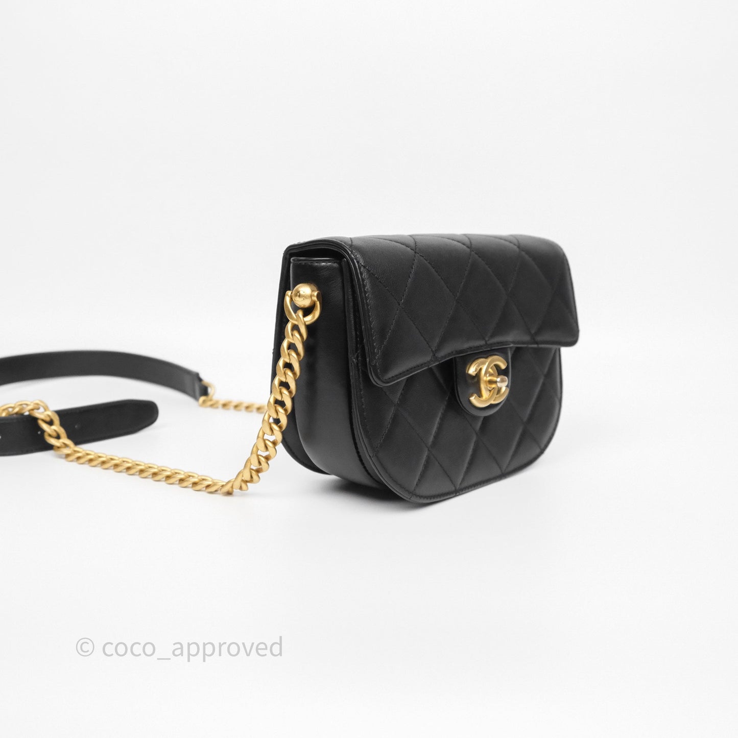 Chanel Mini Moon Messenger Bag Black Calfskin Aged Gold Hardware