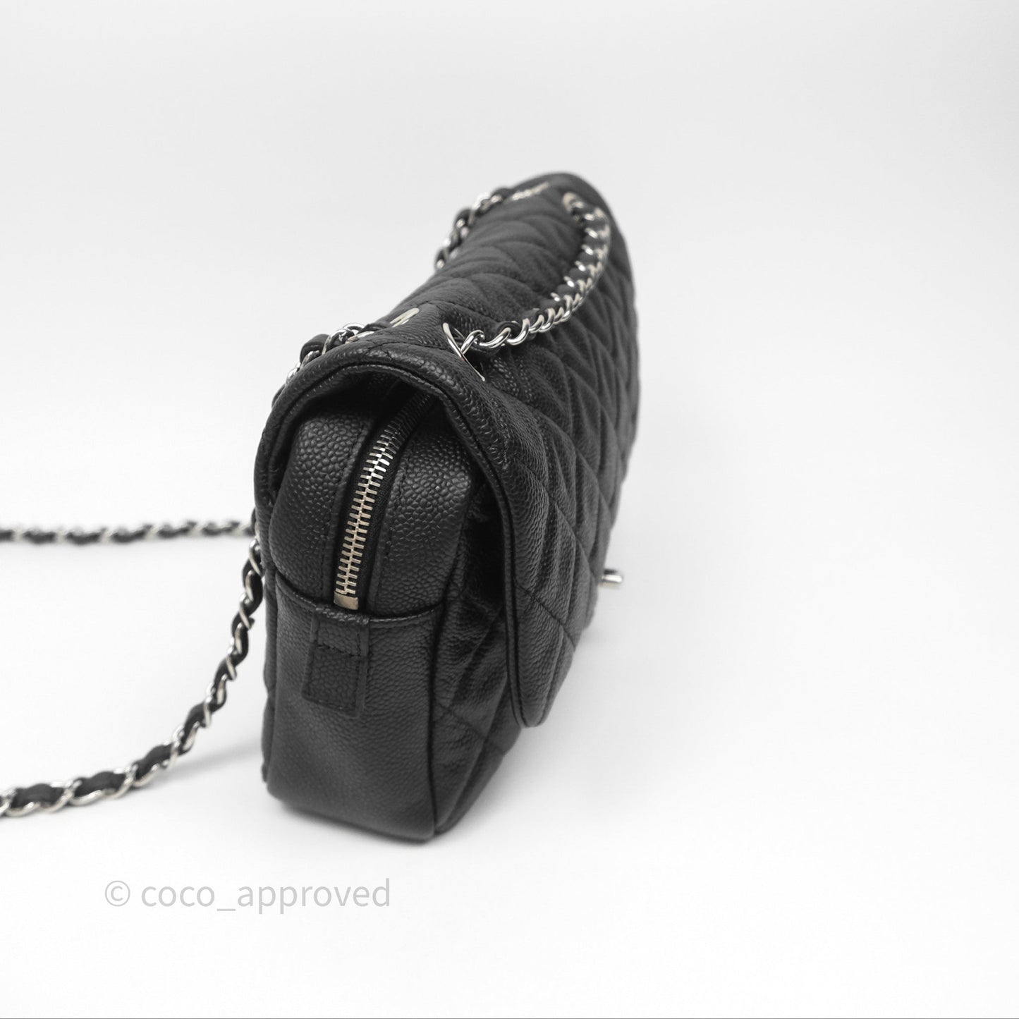 Chanel Quilted Easy Flap Bag Black Caviar Silver Hardware