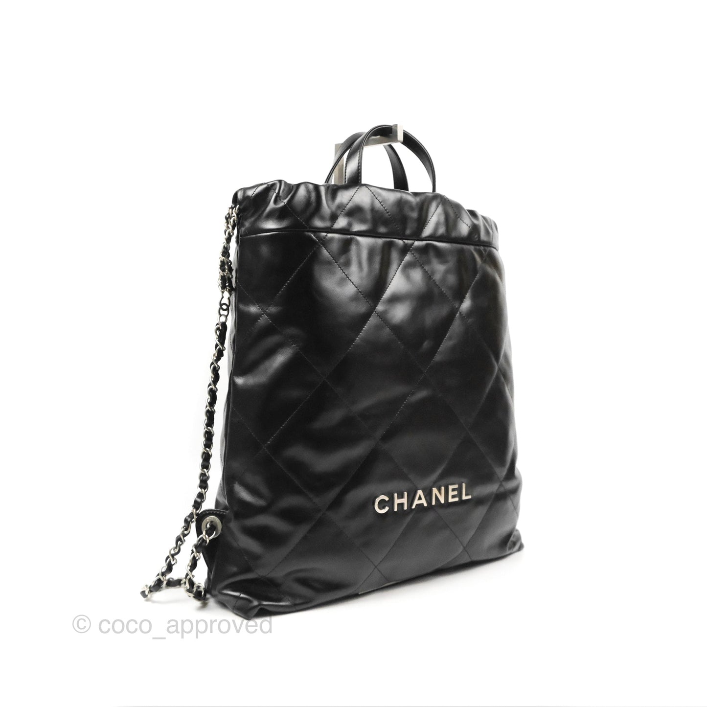 Chanel 22 Medium Shiny Calfskin Quilted Backpack Black