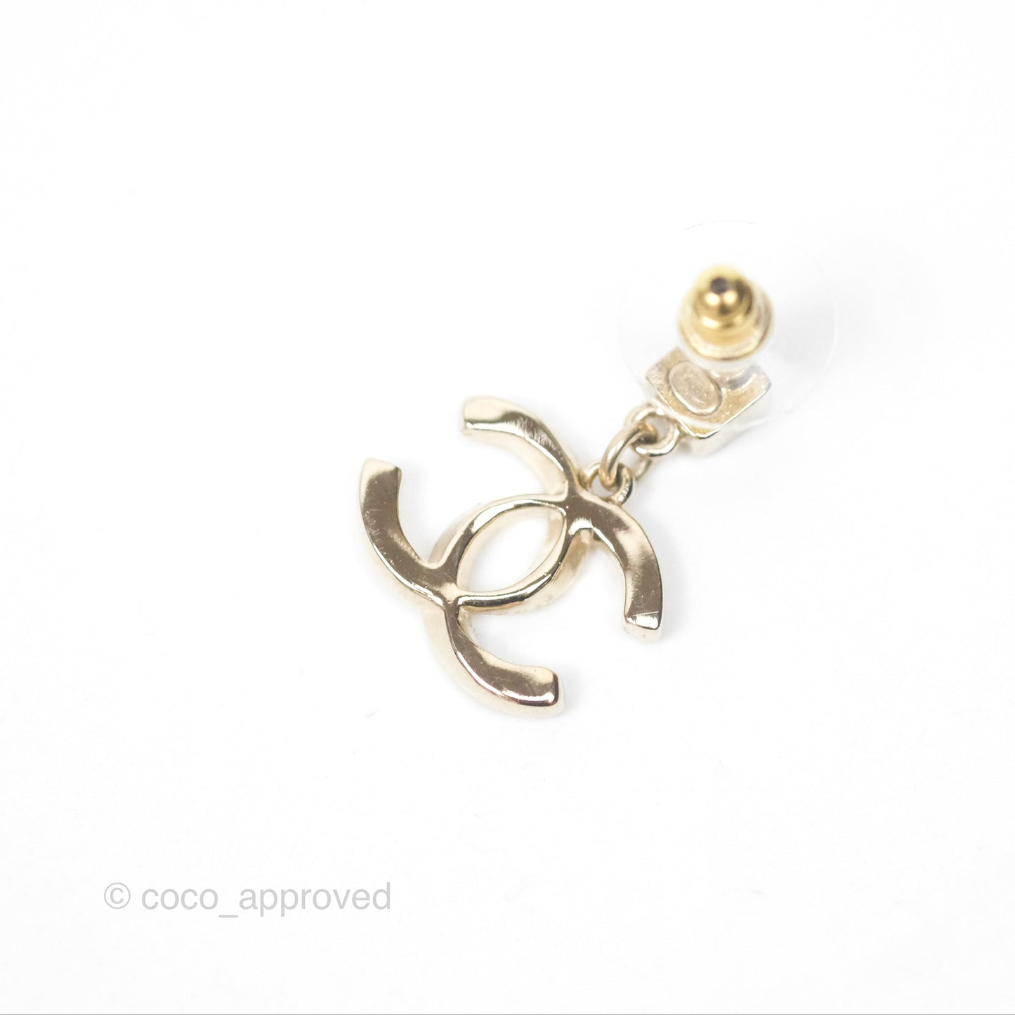 Chanel CC Crystals Drop Earrings Gold Tone 24P