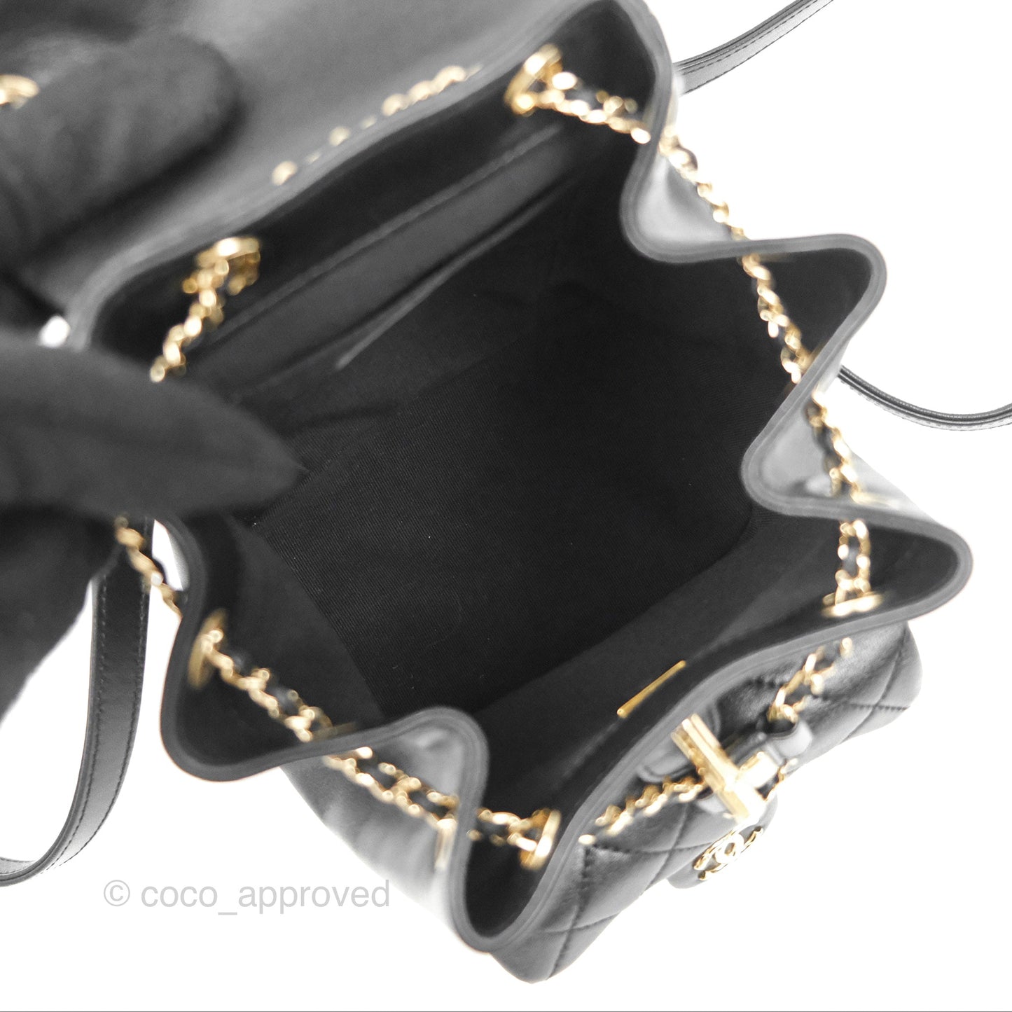 Chanel Quilted Small Duma Drawstring Backpack Black Calfskin Gold Hardware