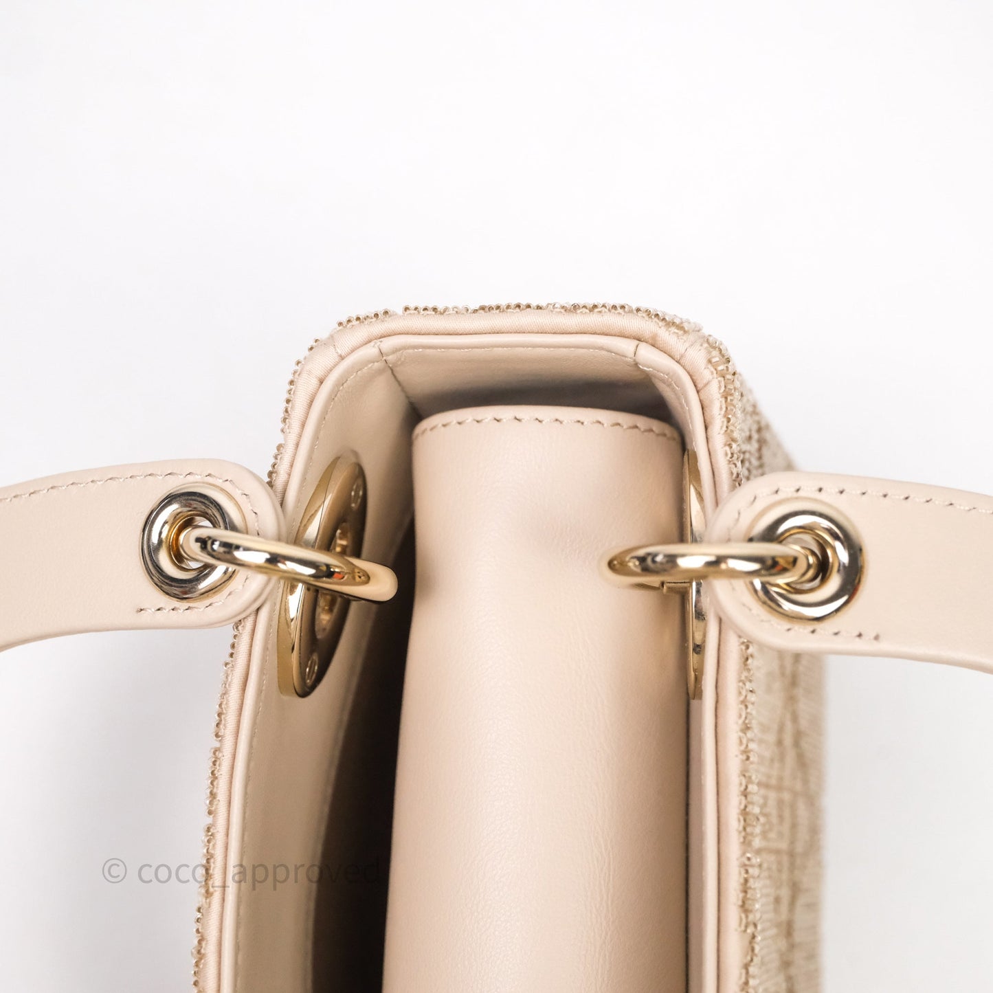 Christian Dior Mini Dior Caramel Beige Microbead-Embroidered Cotton with Cannage Motif